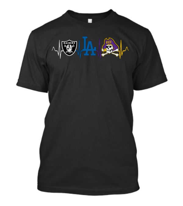 Raiders La Dodgers Ecu Pirates Heartbeat T-Shirt