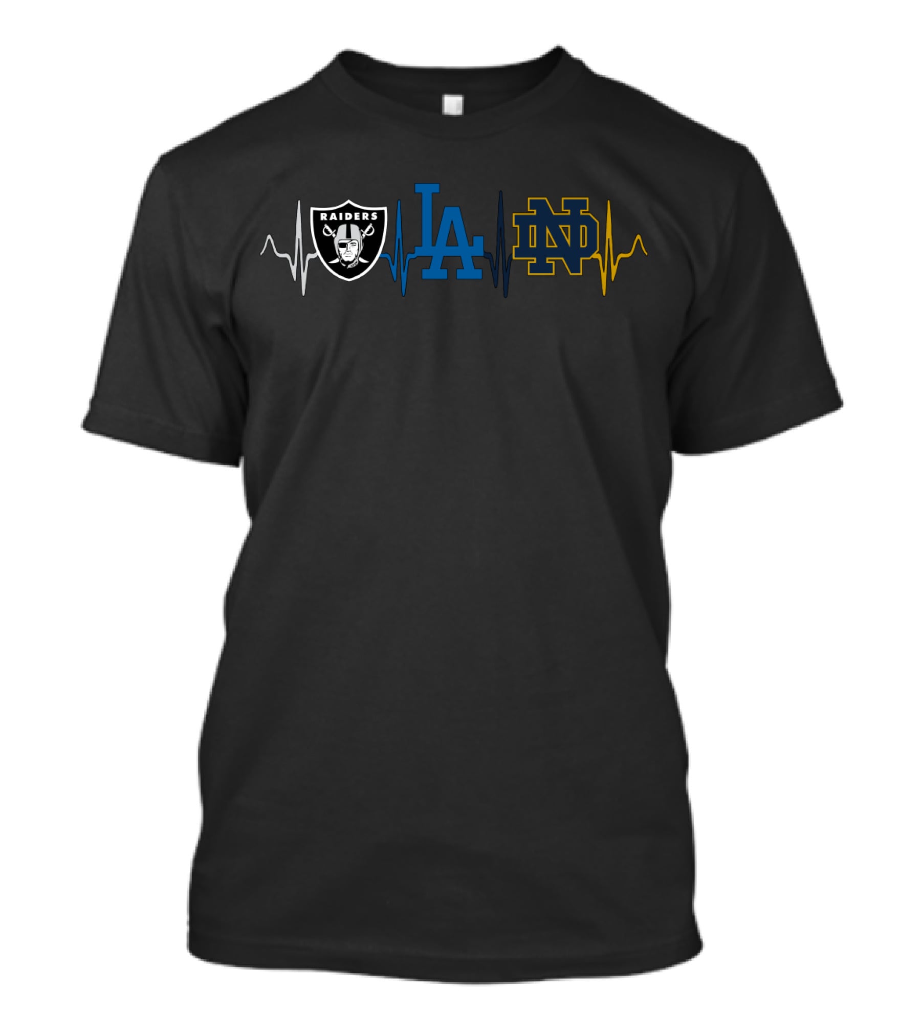 Raiders Dodgers Notre Dame Heartbeat T-Shirt