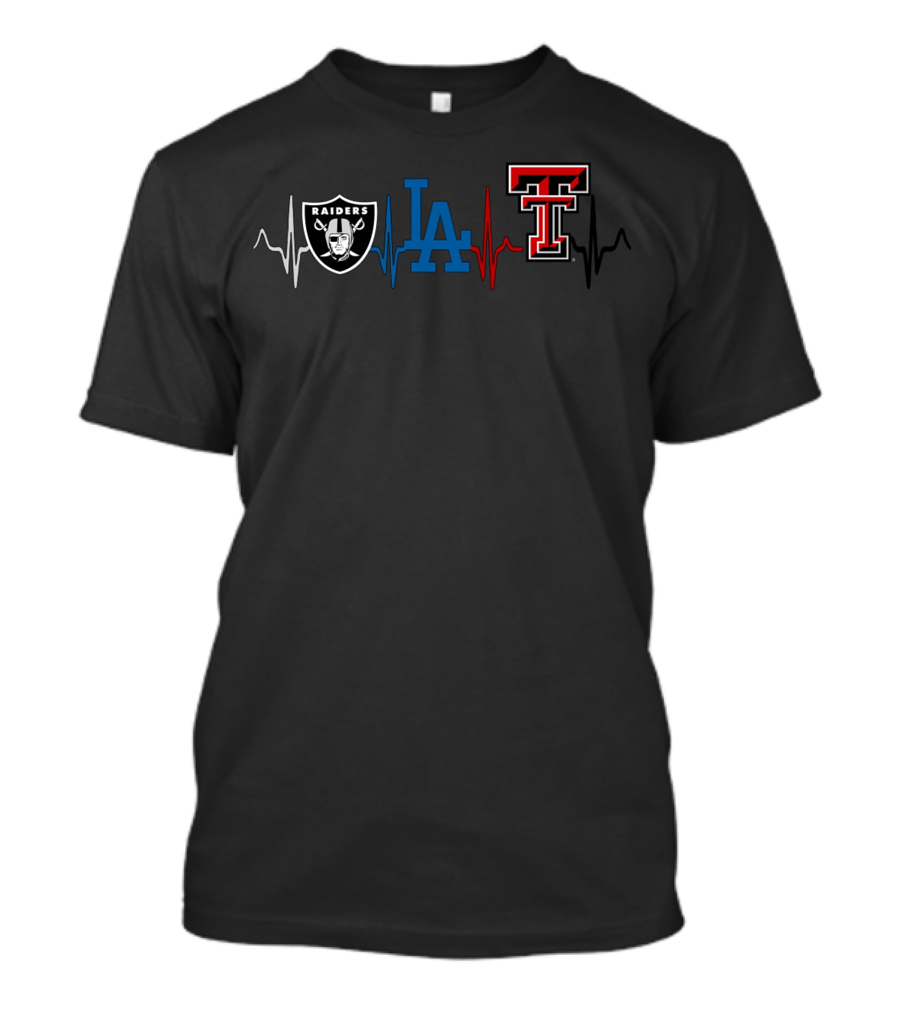Raiders Dodgers Texas Tech Heartbeat Logo T-Shirt