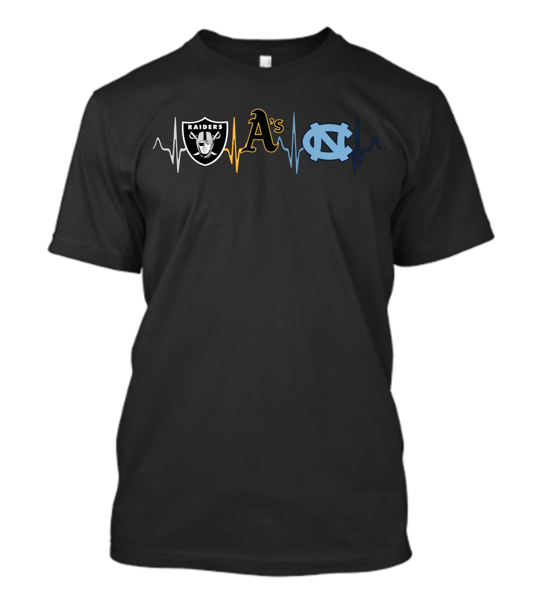 Heartbeats For Raiders A's And Tar Heels T-Shirt