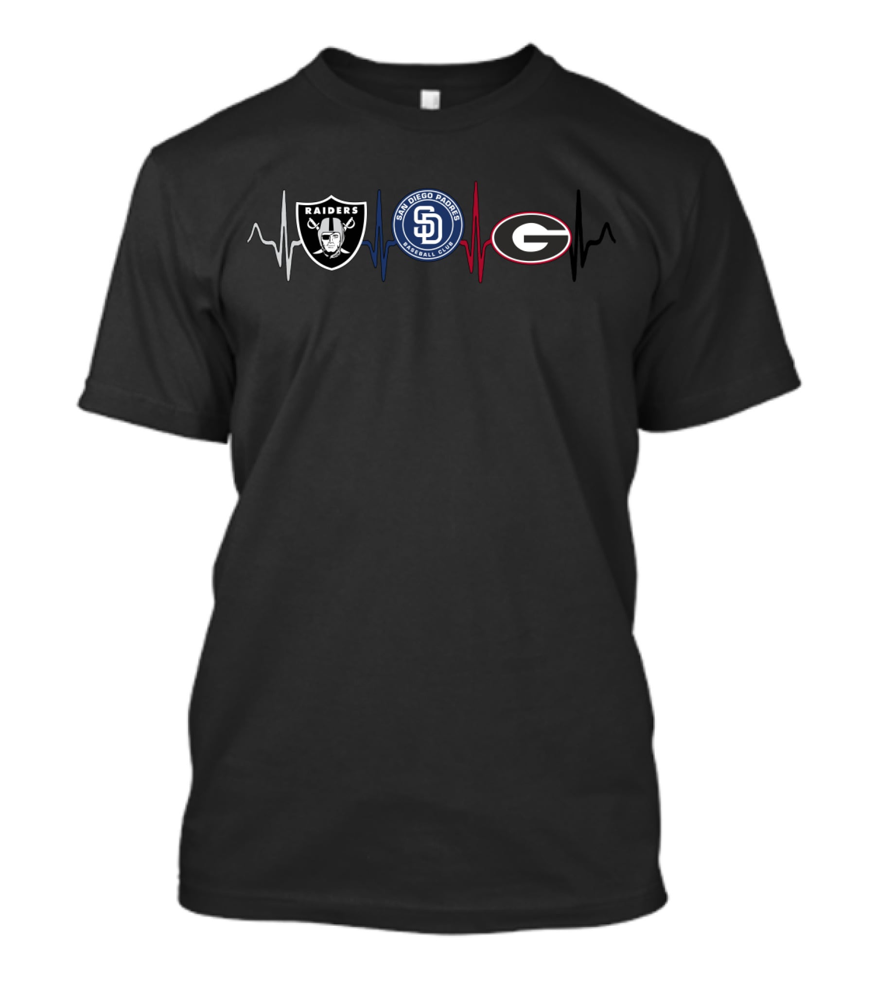 Raiders San Diego Padres Georgia Bulldogs Heartbeat T-Shirt