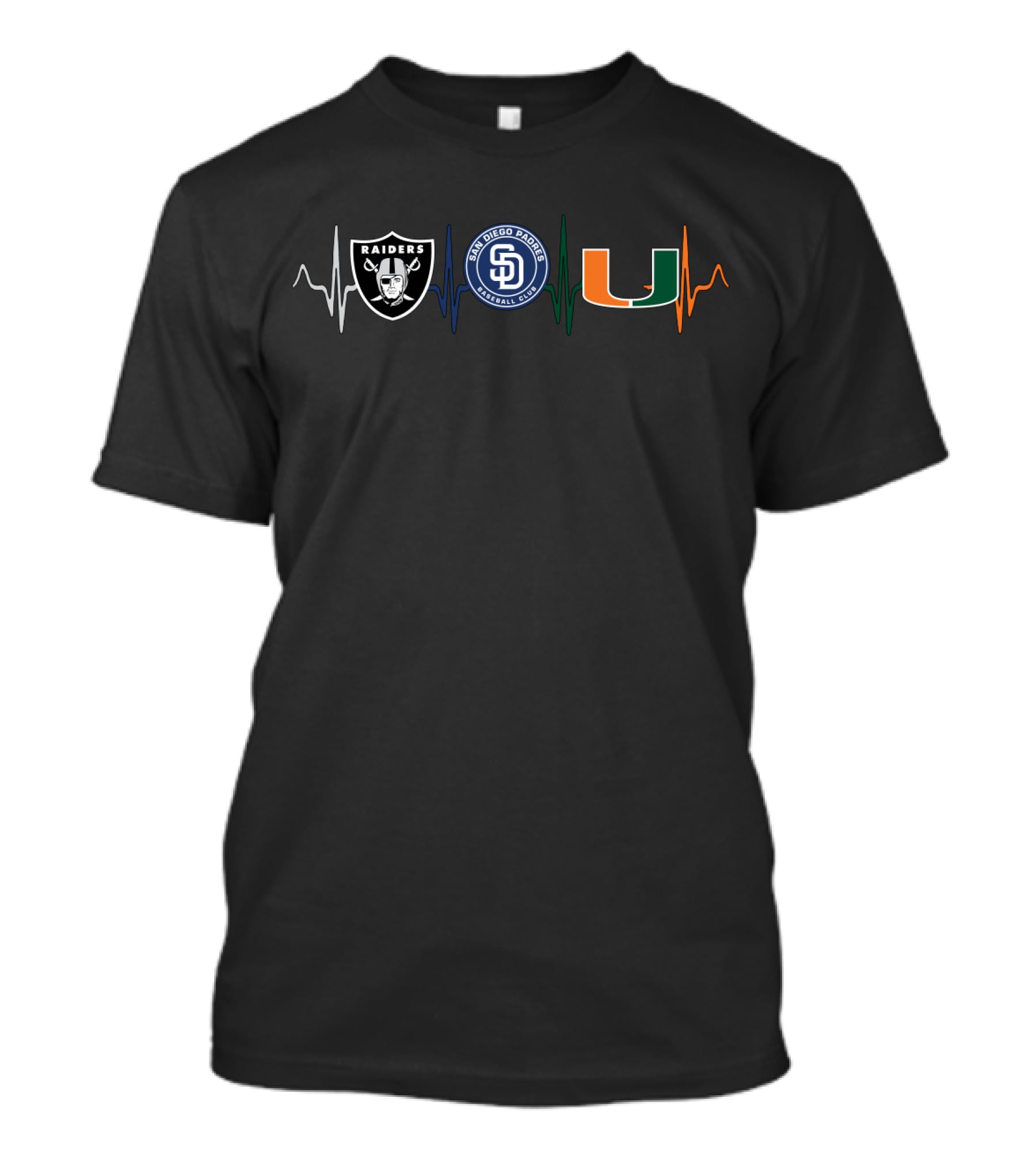 Raiders Padres Miami Hurricanes Heartbeat T-Shirt