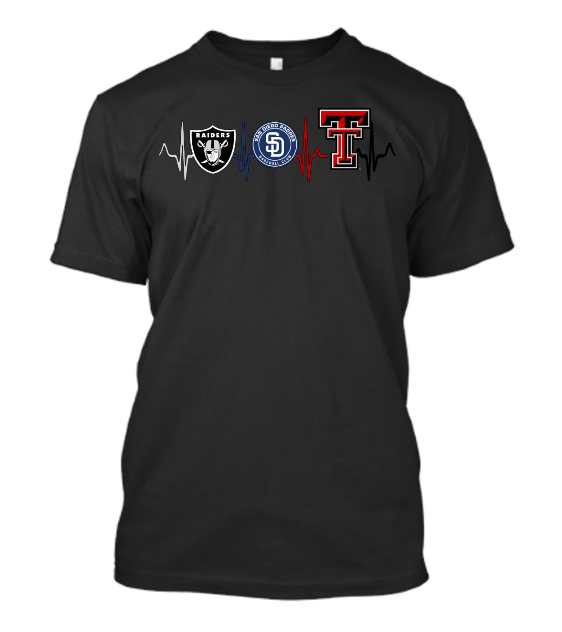Raiders Padres Texas Tech Heartbeat Tribute T-Shirt