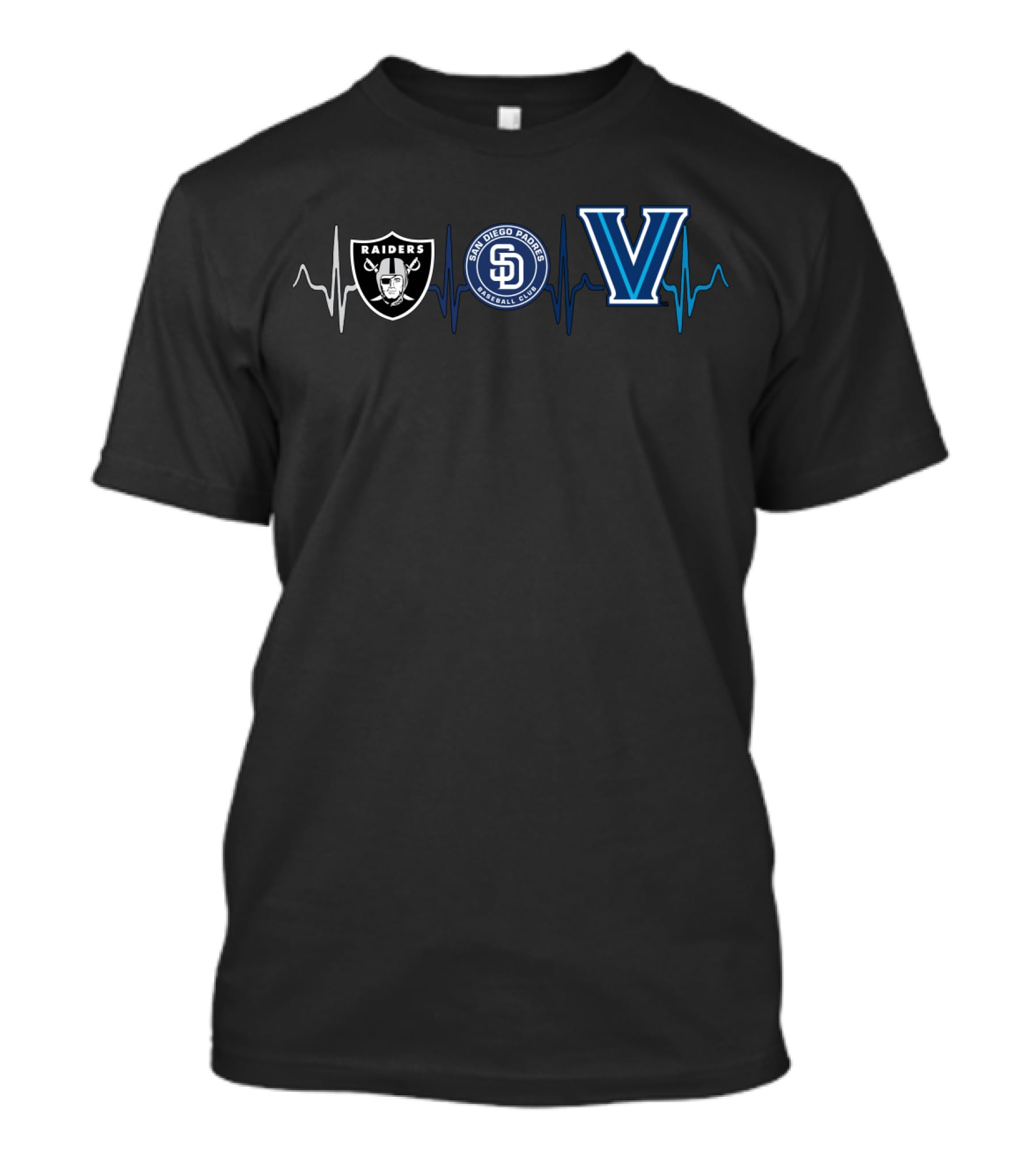 Raiders San Diego Padres Villanova Heartbeat Logos T-Shirt
