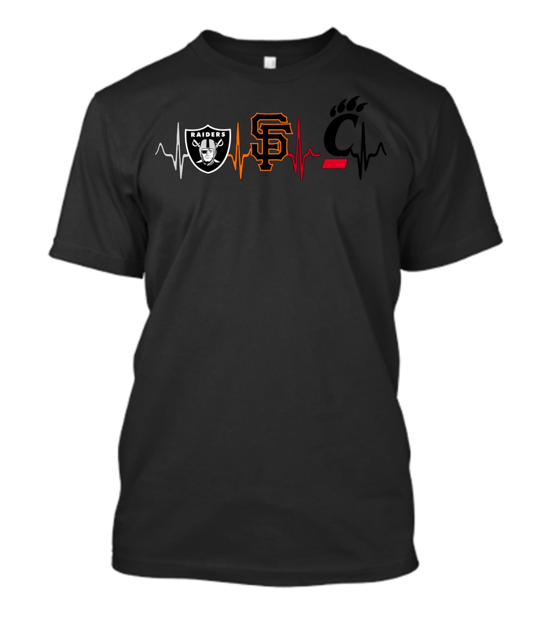 Raiders Giants Cincinnati Bearcats Heartbeat T-Shirt