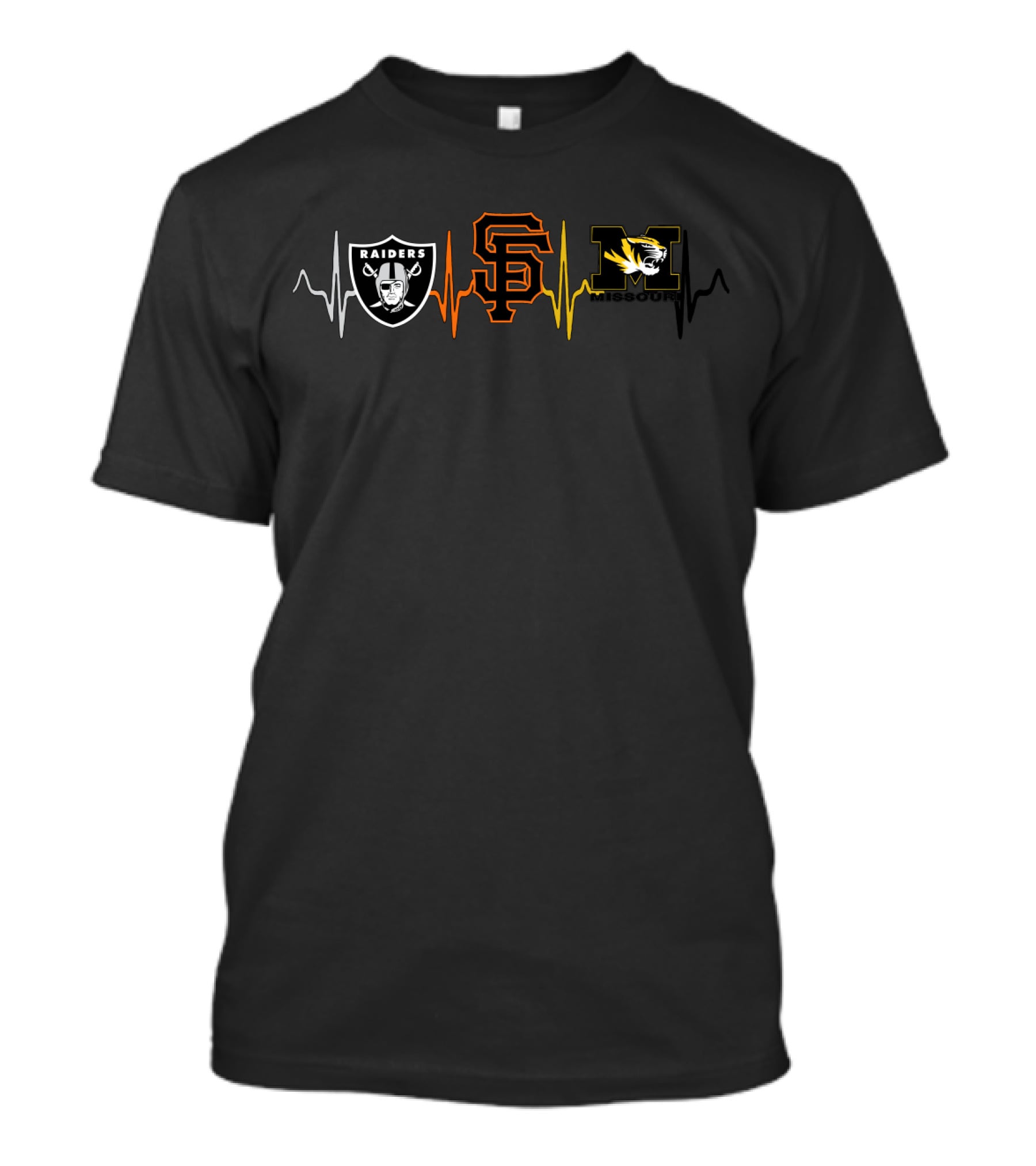 Raiders Giants Missouri Tigers Heartbeat T-Shirt