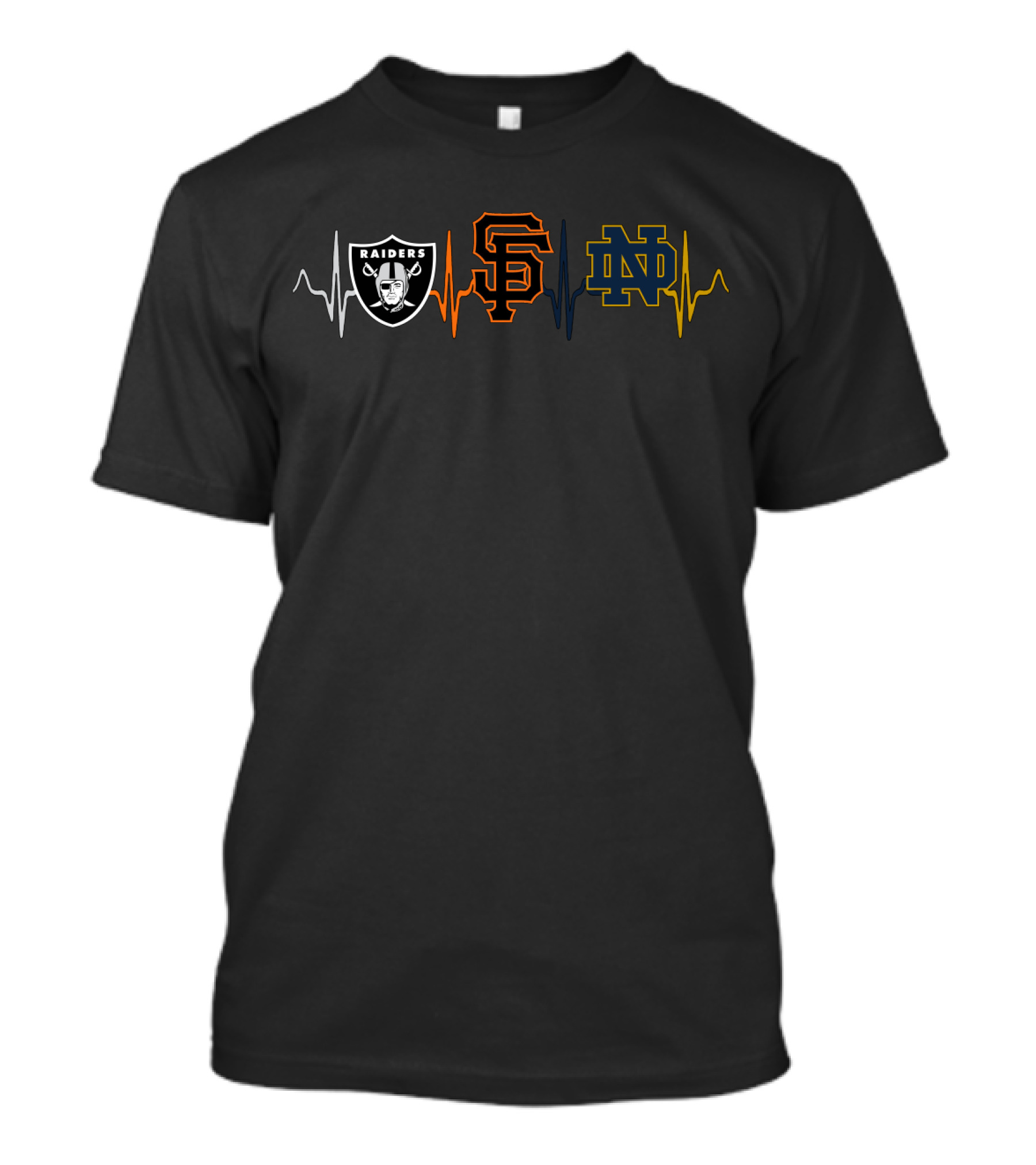 Raiders Sf Giants Notre Dame Logo Heartbeat T-Shirt
