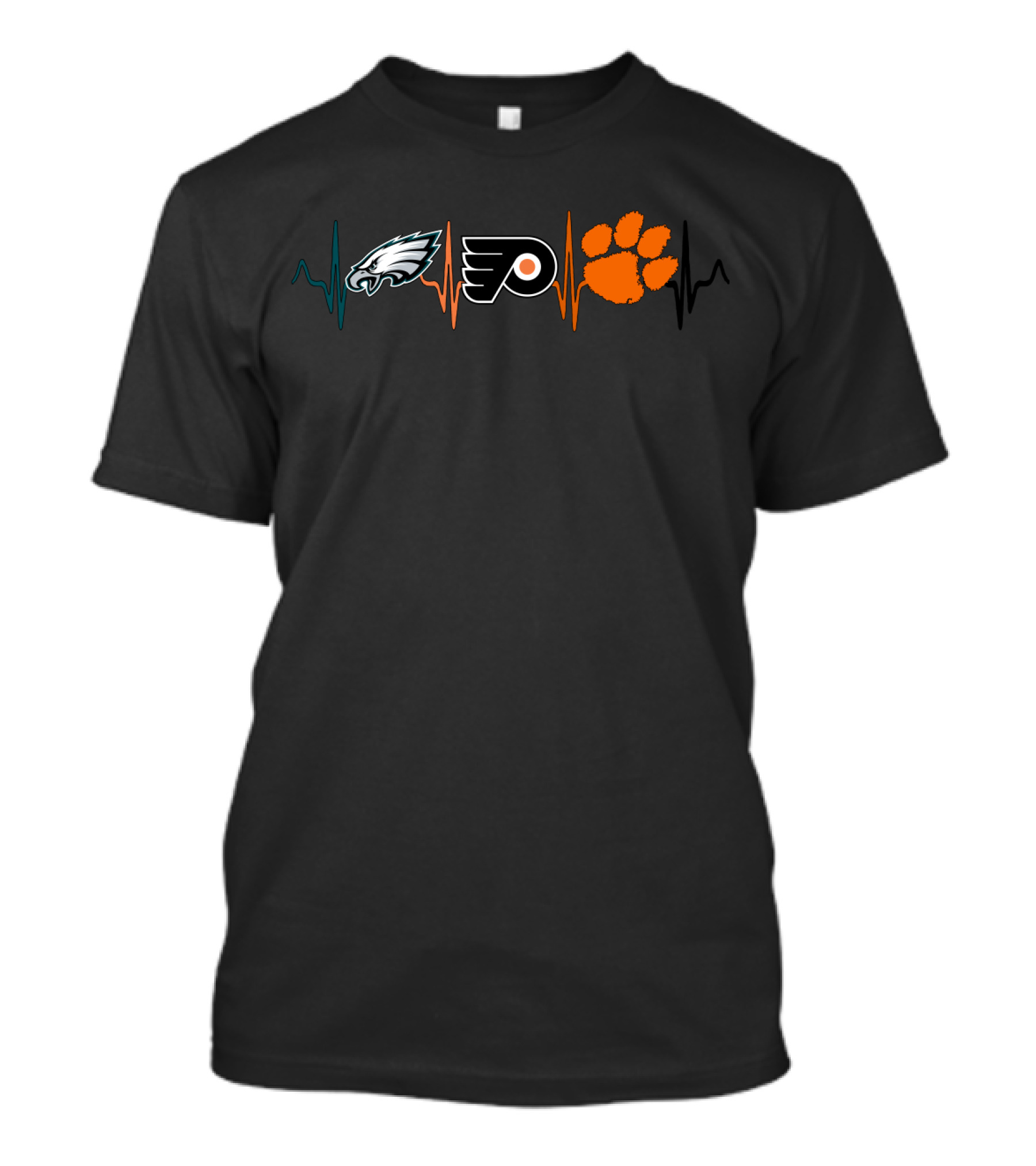 Philadelphia Eagles Flyers Clemson Tigers Heartbeat T-Shirt