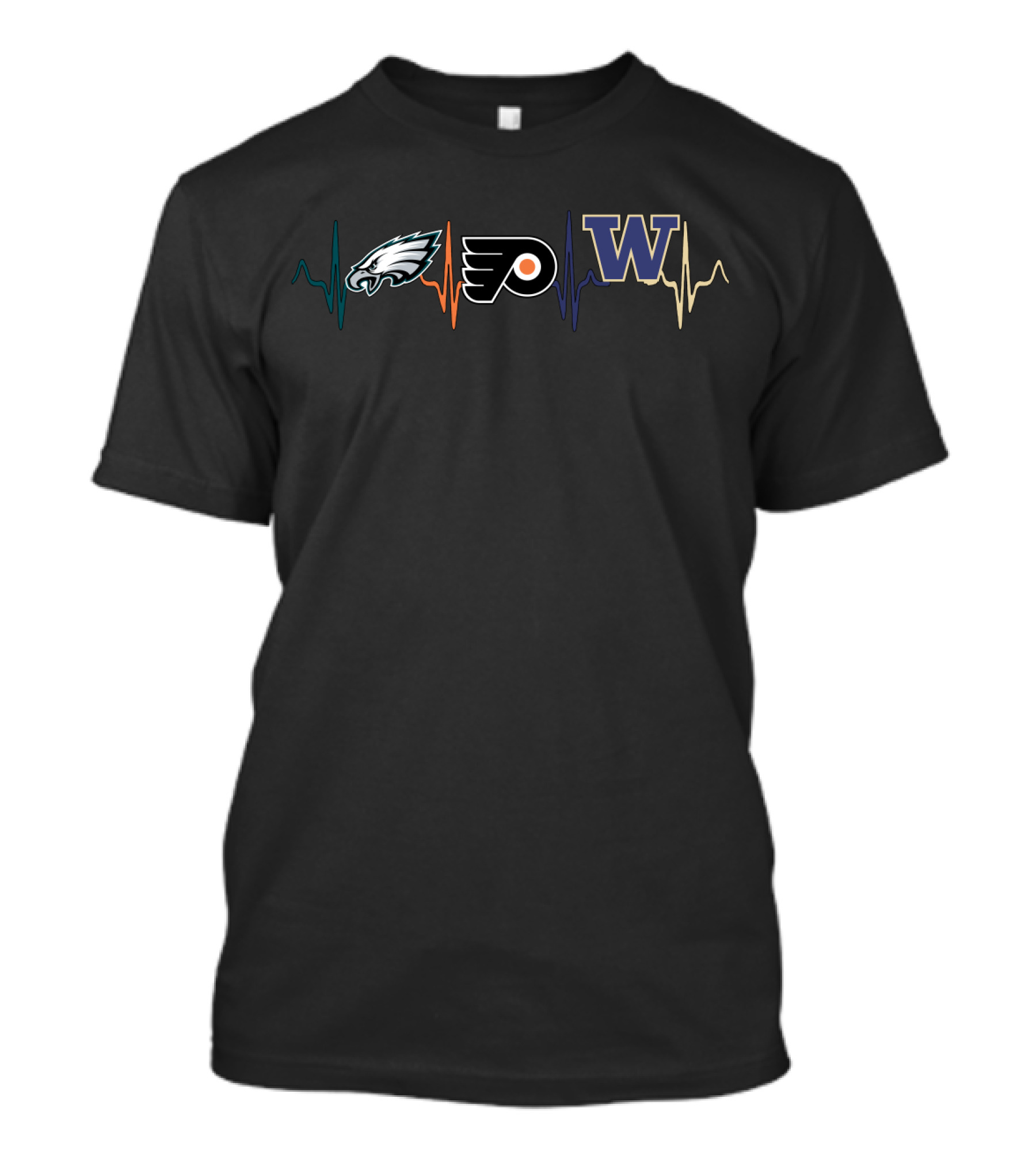 Philadelphia Eagles And Flyers With Washington Huskies Heartbeat T-Shirt