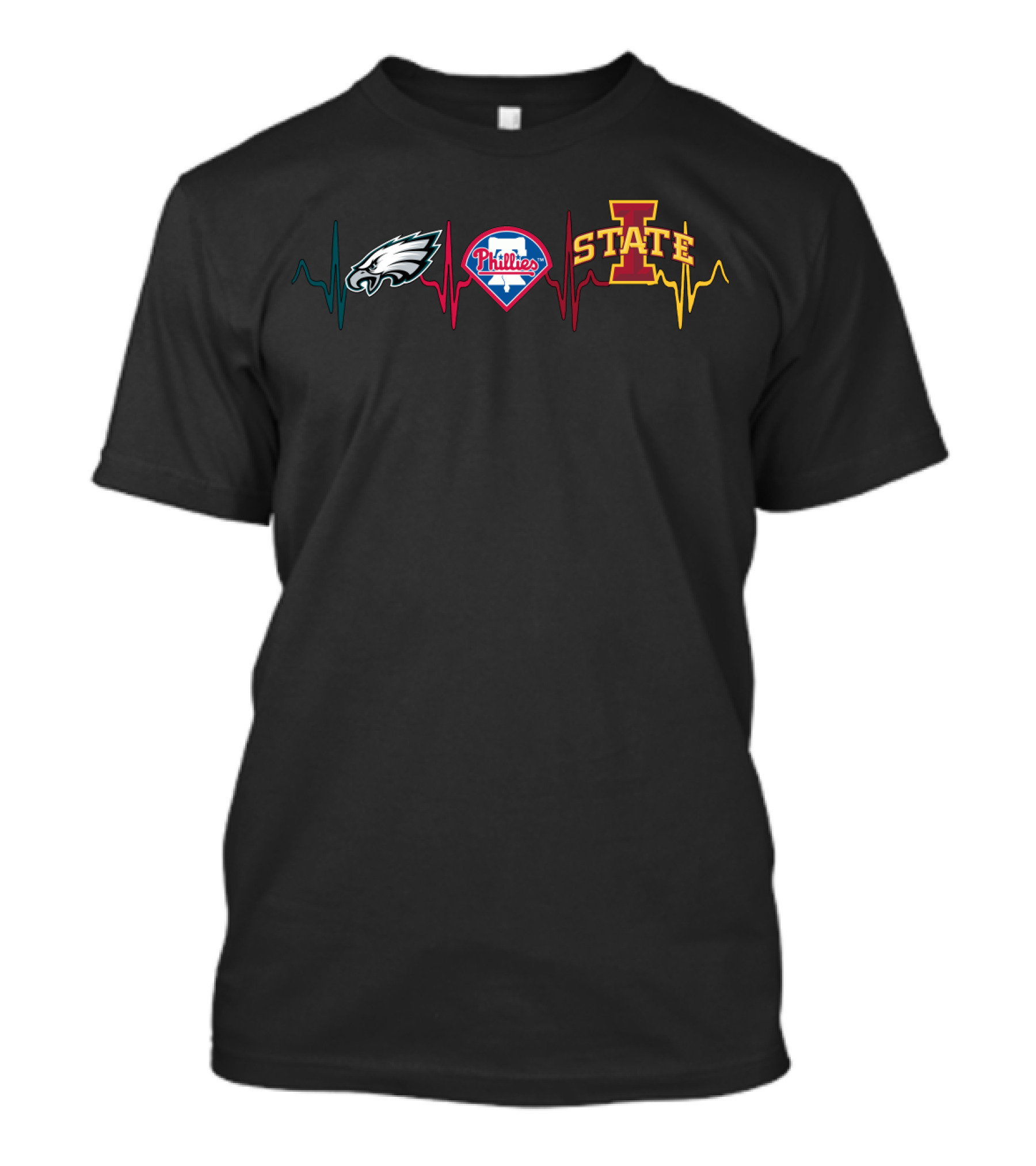 Eagles Phillies Iowa State Heartbeat Teal Red Yellow T-Shirt