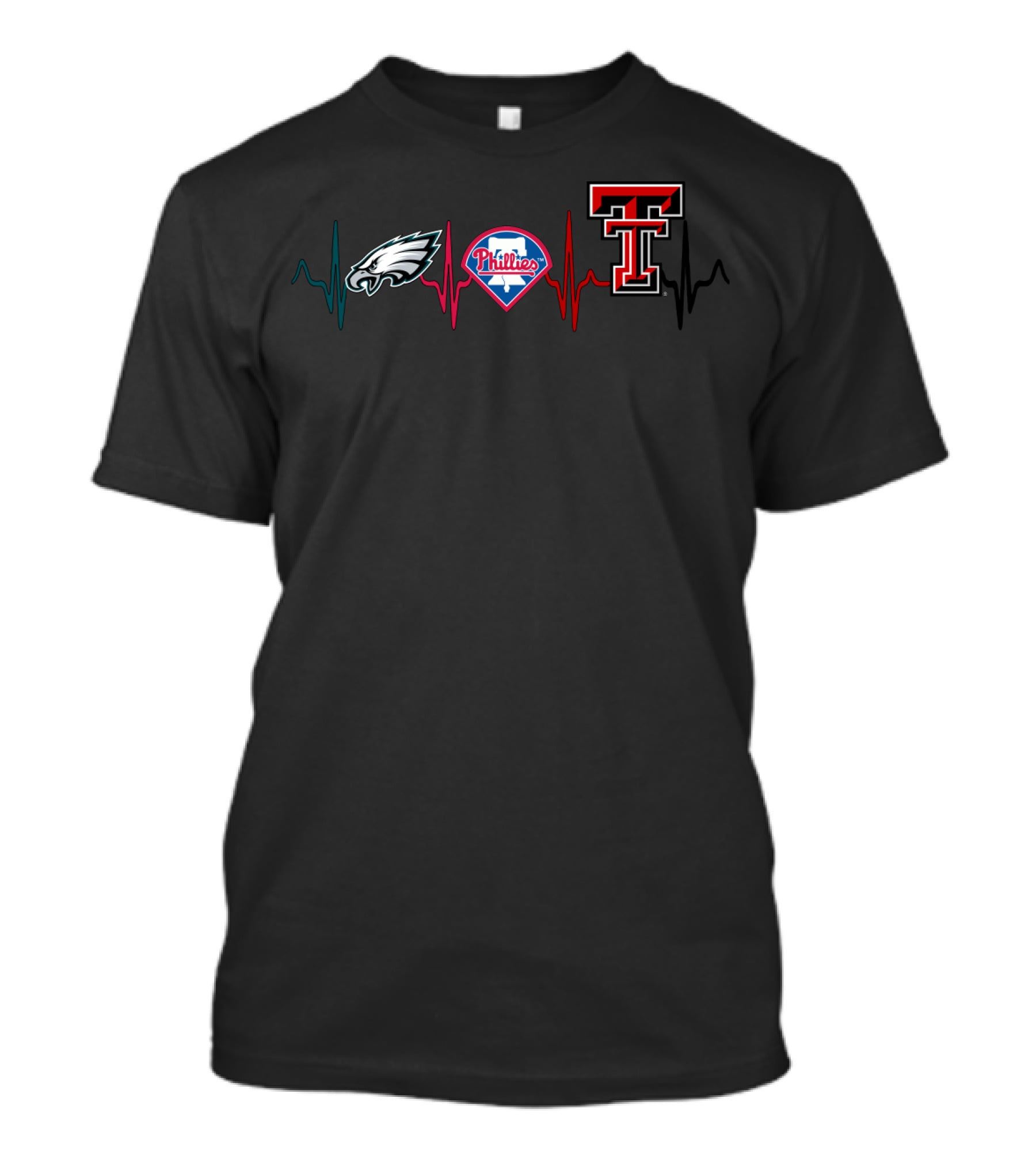 Eagles Phillies Texas Tech Heartbeat Logos T-Shirt