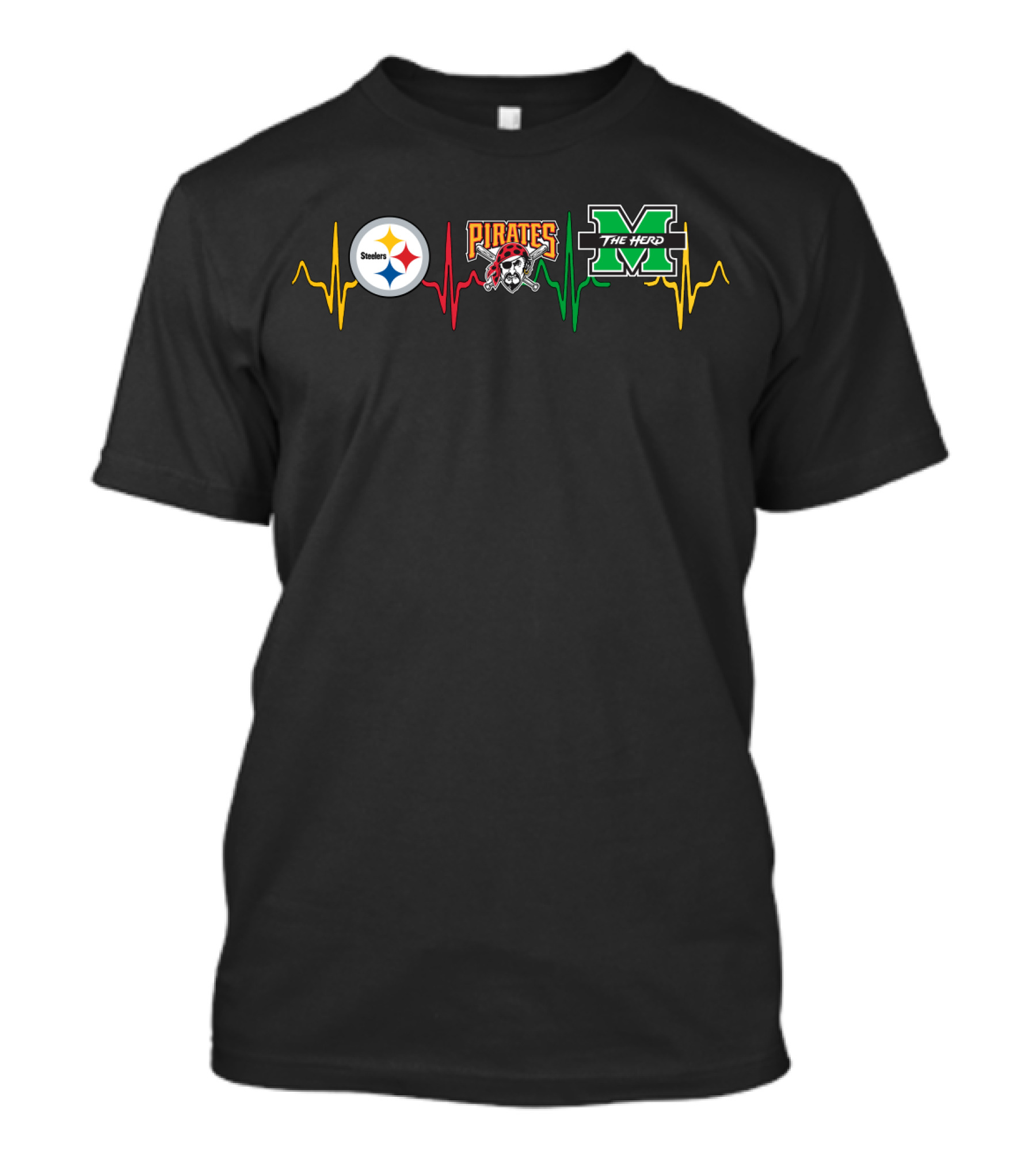 Steelers Pirates The Herd Mth Heartbeat Ekg T-Shirt