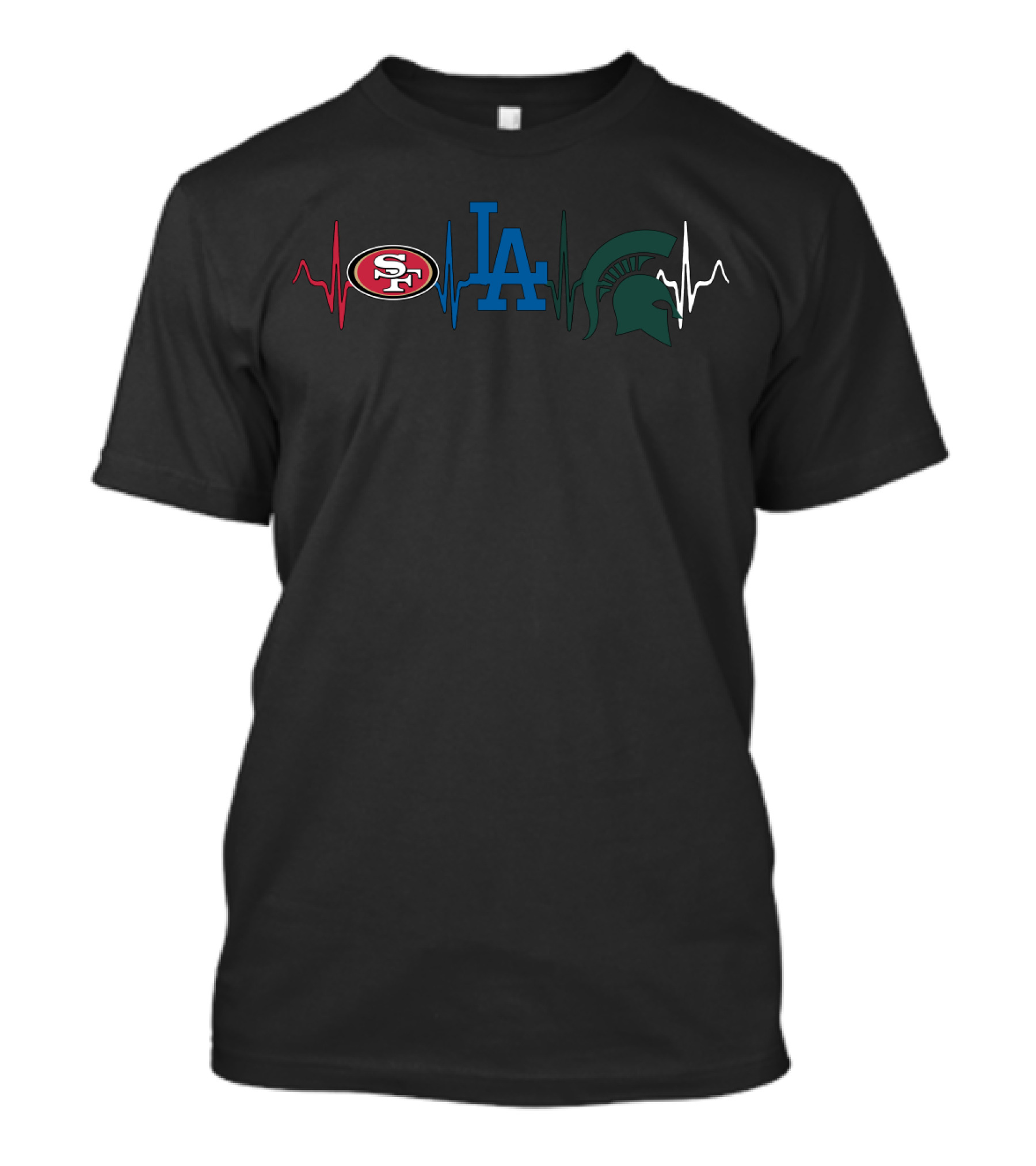 Love 49ers Dodgers Spartans Heartbeat T-Shirt