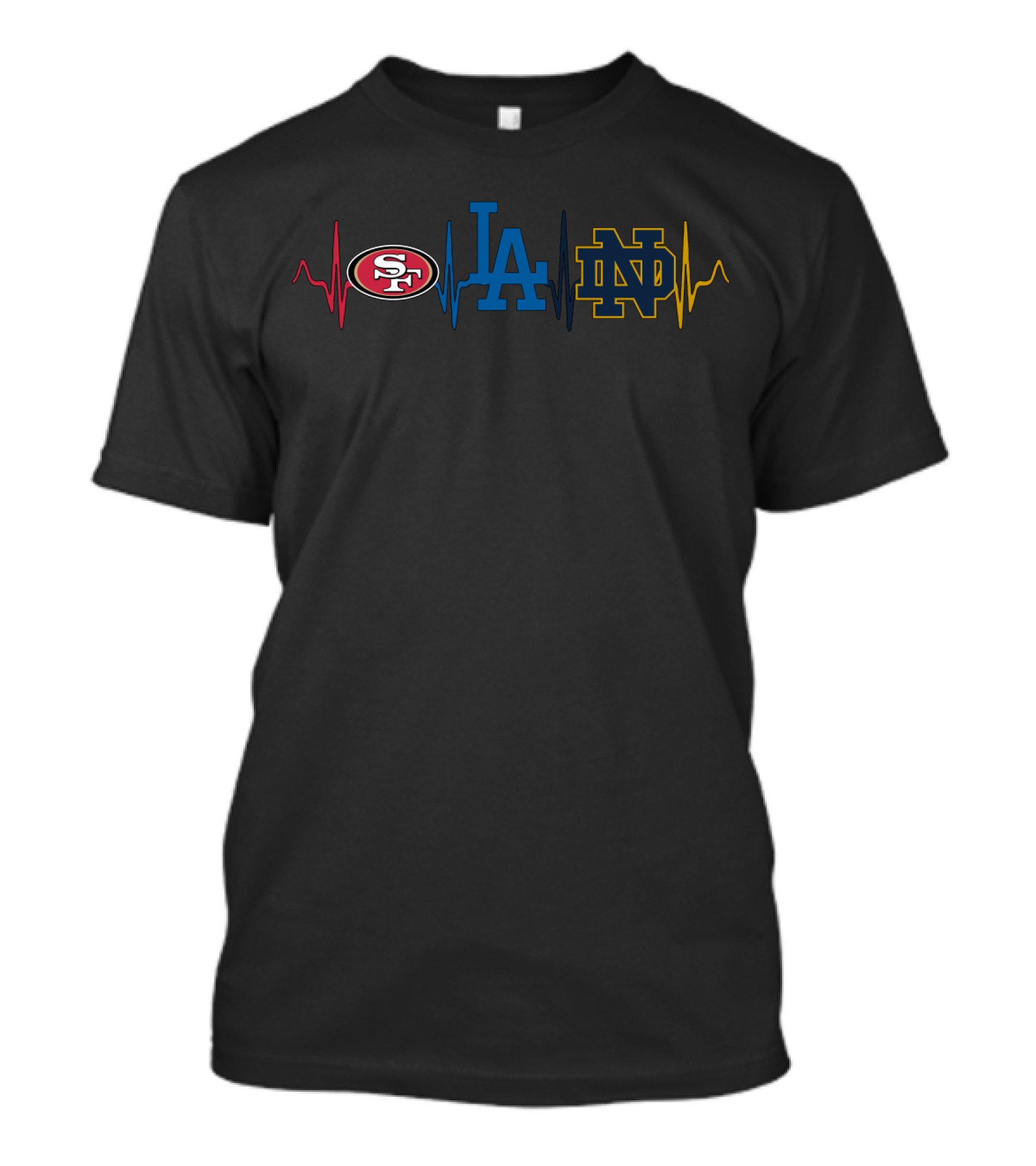 49ers Dodgers Notre Dame Heartbeat Logo Trio T-Shirt