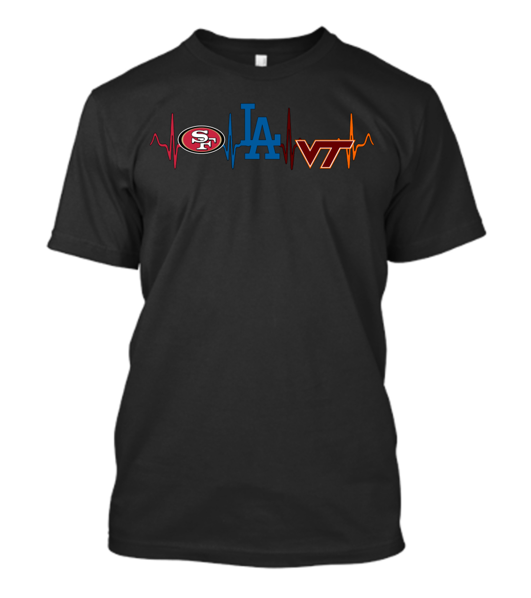 Love 49ers Dodgers Virginia Tech Heartbeat T-Shirt