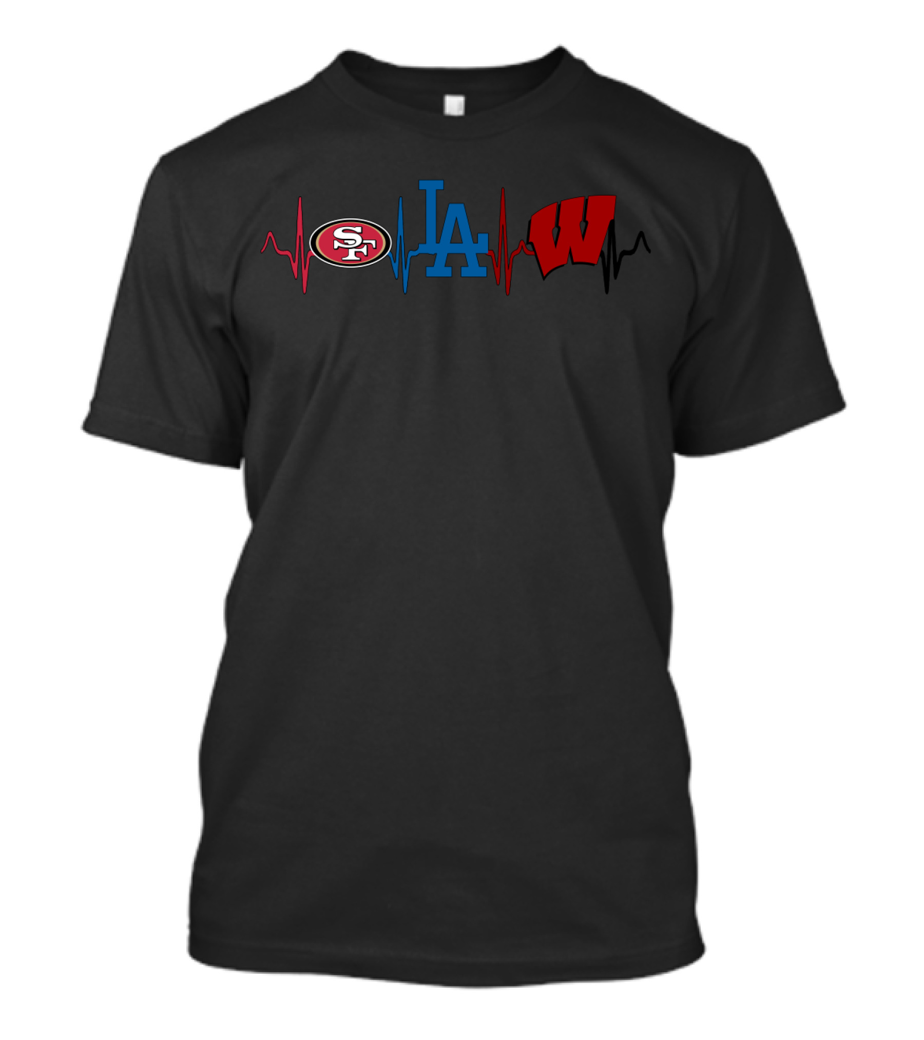 Love 49ers Dodgers La Wisconsin Badgers Heartbeat T-Shirt