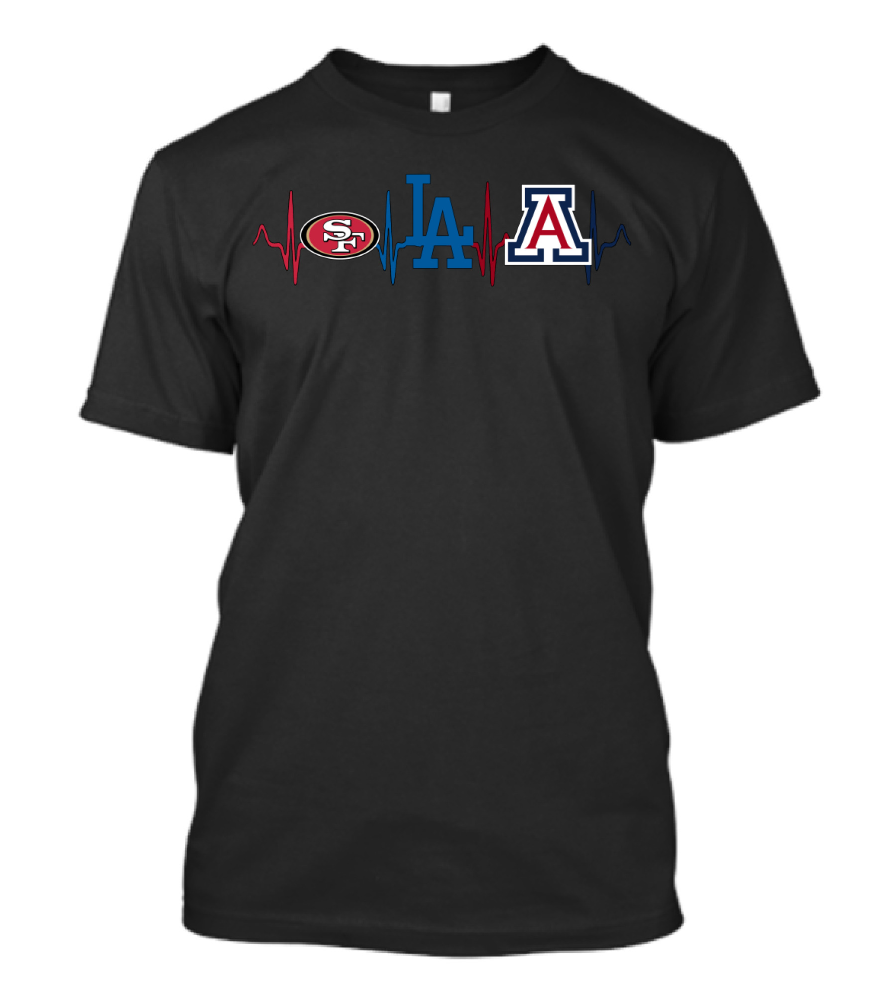 San Francisco 49ers La Dodgers Arizona Wildcats Heartbeat T-Shirt