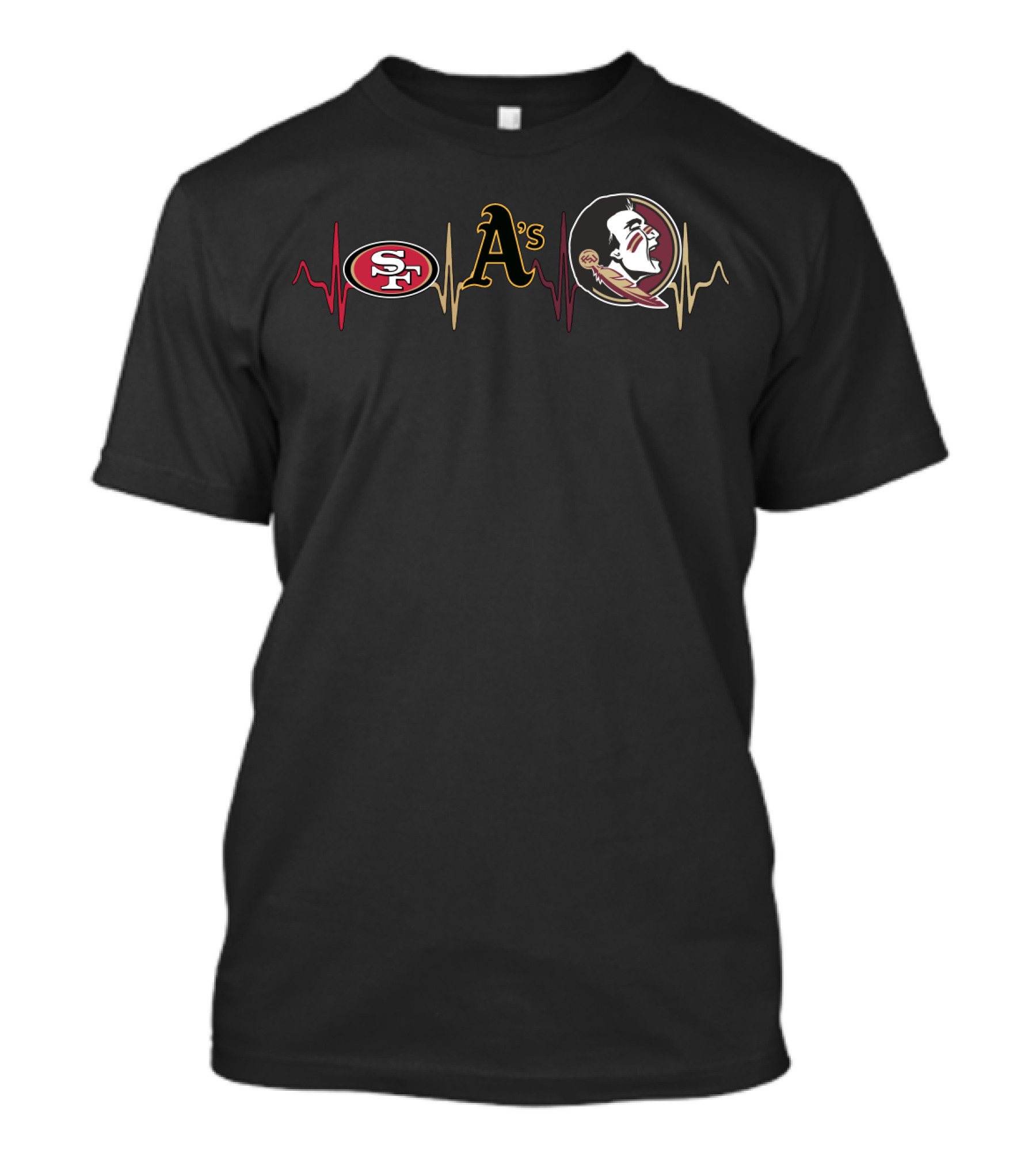 Love 49ers Athletics A's Fsu Seminoles Heartbeat T-Shirt