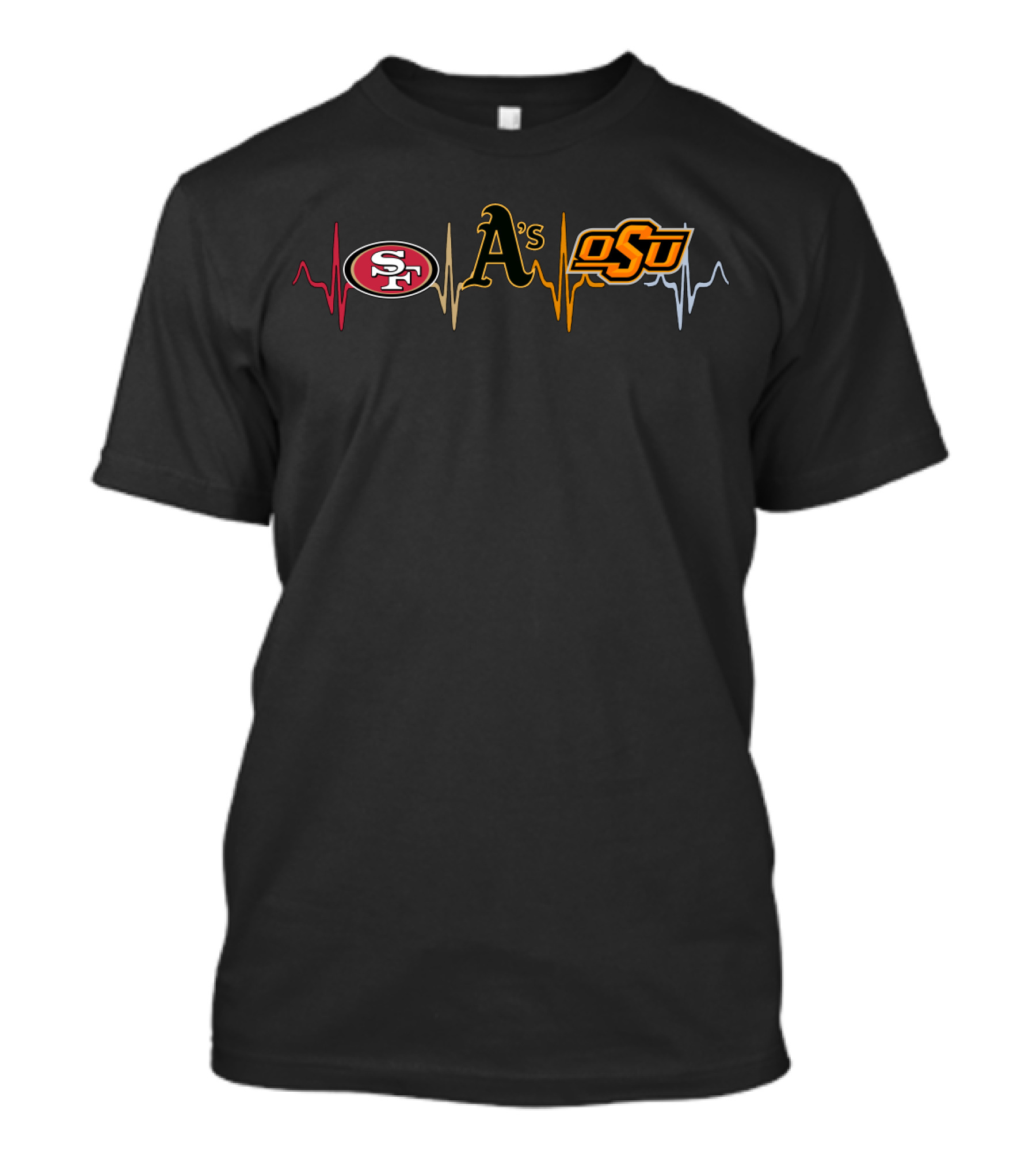 San Francisco 49ers Oakland Athletics Oklahoma State University Heartbeat T-Shirt