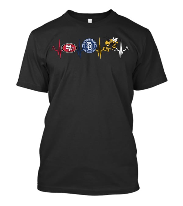 San Francisco 49ers San Diego Padres Georgia Tech Yellow Jackets Heartbeat T-Shirt