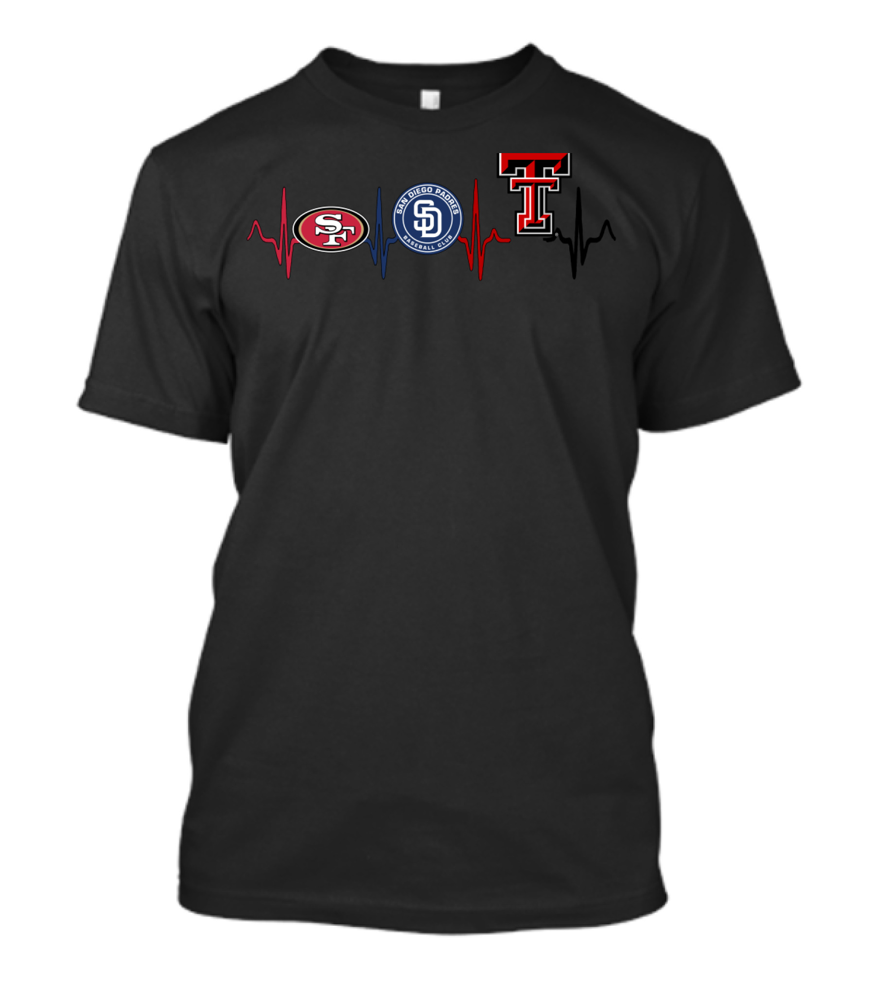 49ers Padres Texas Tech Heartbeat Collaboration T-Shirt