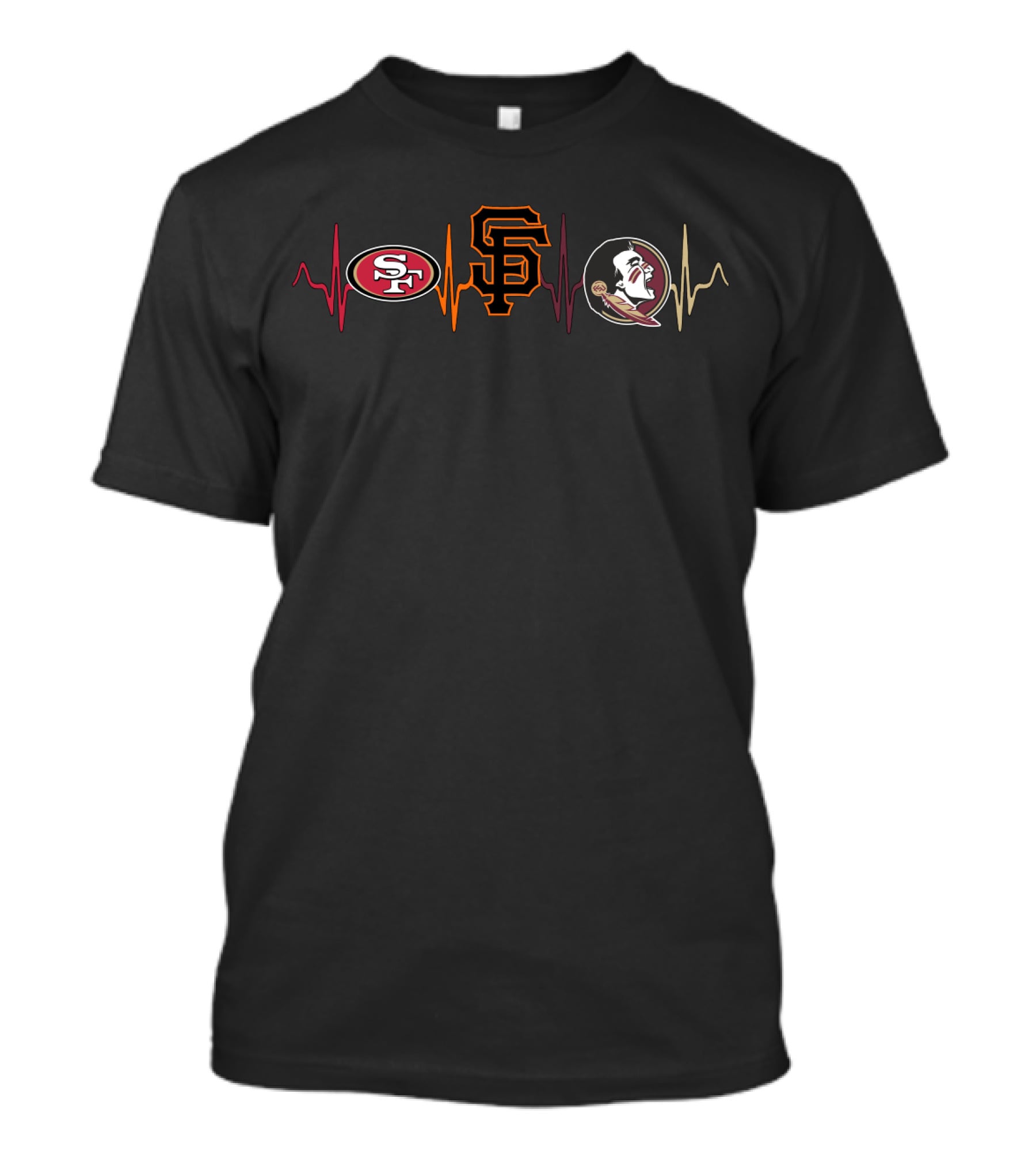 Love 49ers Giants Seminoles Heartbeat T-Shirt