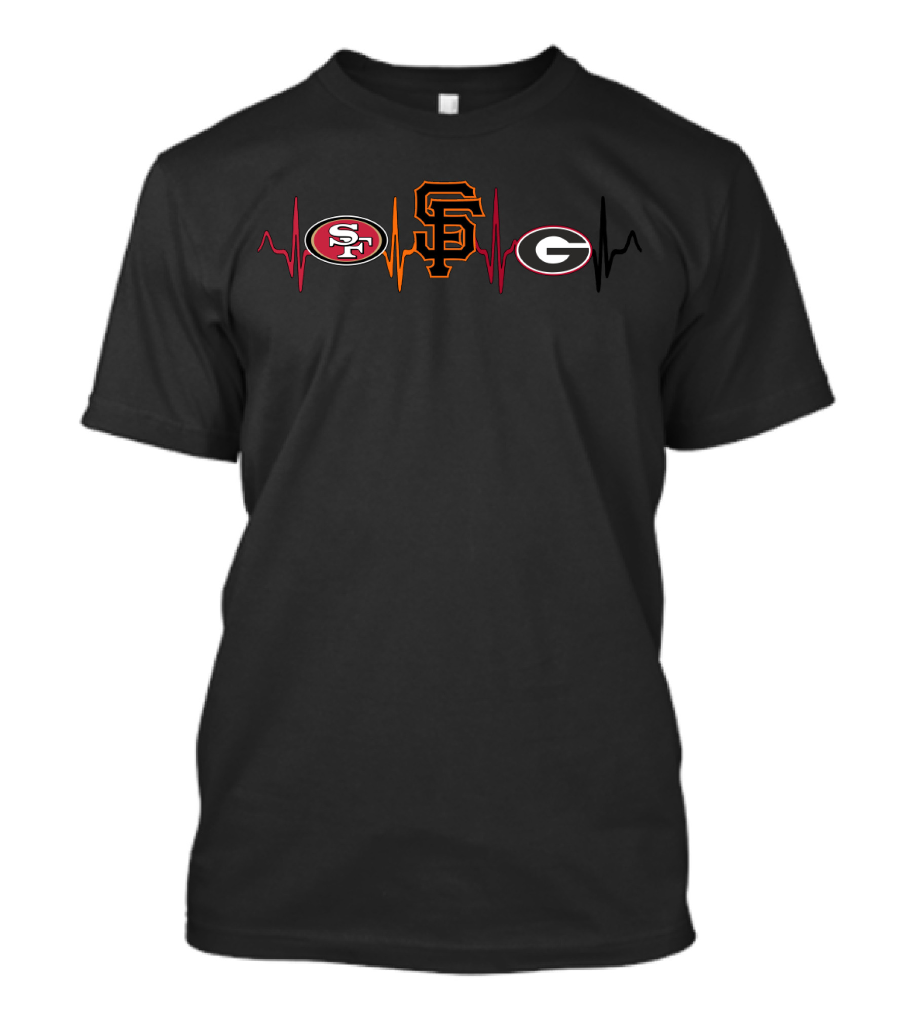 Love 49ers San Francisco Giants Georgia Bulldogs Heartbeat T-Shirt
