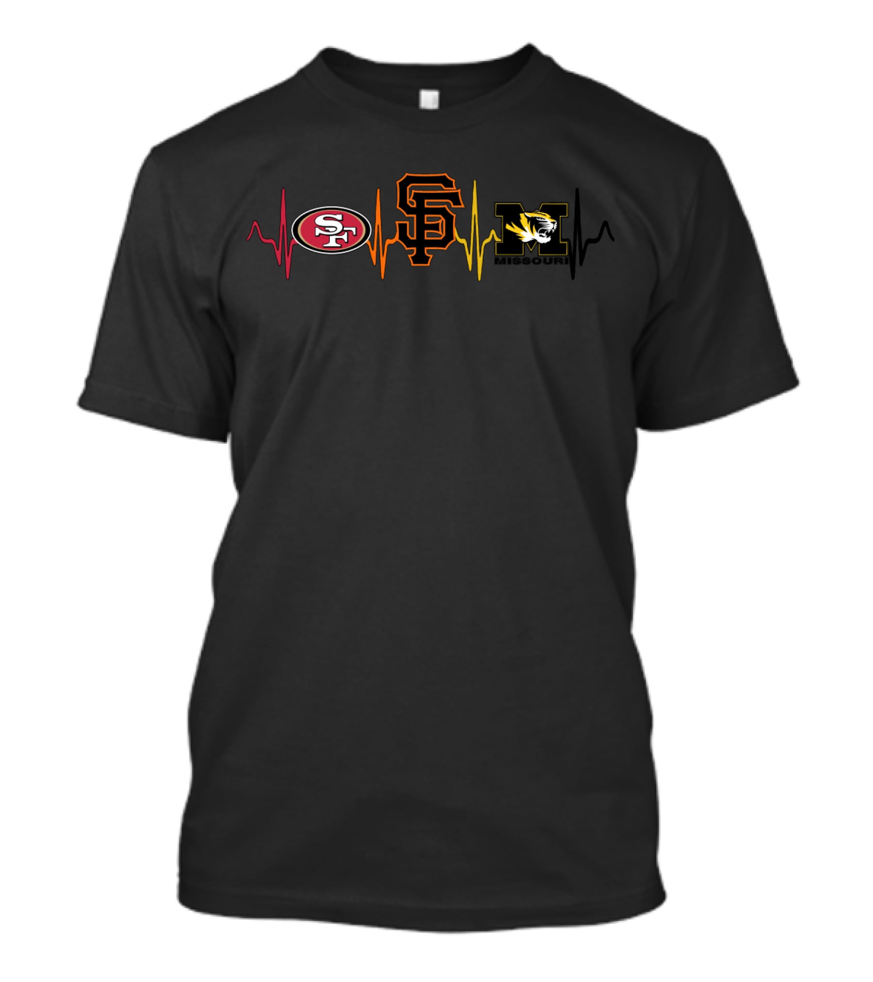 Love 49ers Giants Missouri Tigers Heartbeat T-Shirt