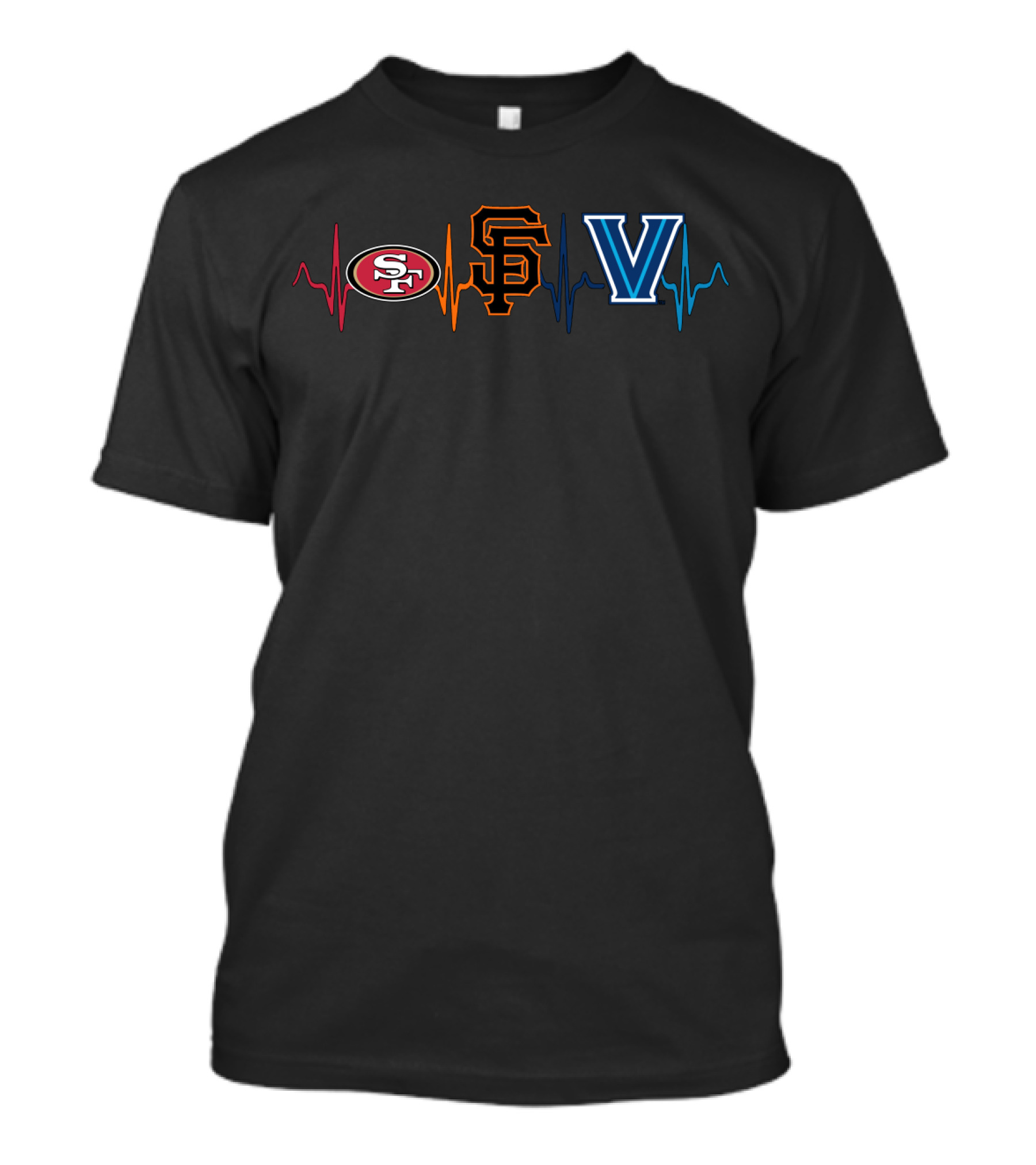 San Francisco 49ers Giants Villanova Wildcats Heartbeat T-Shirt