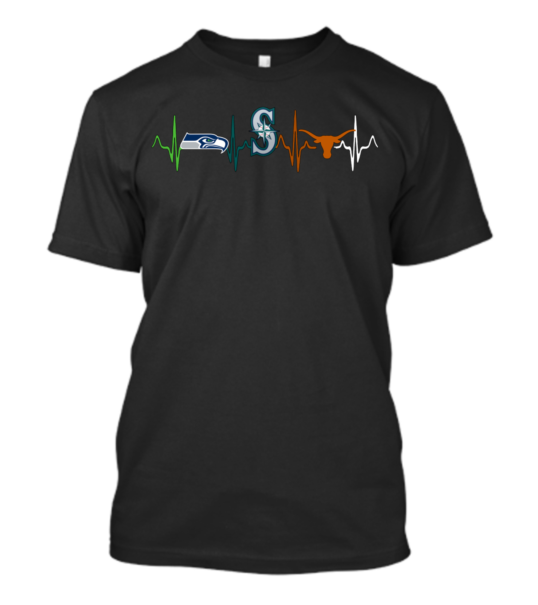 Seahawks Mariners Longhorns Heartbeat Logo Combo T-Shirt
