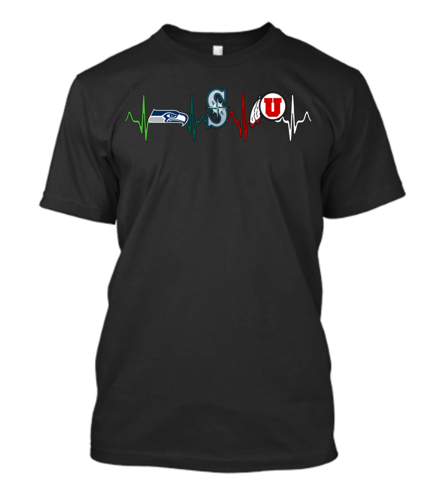 Love Seattle Seahawks Mariners Utah Utes Heartbeat T-Shirt