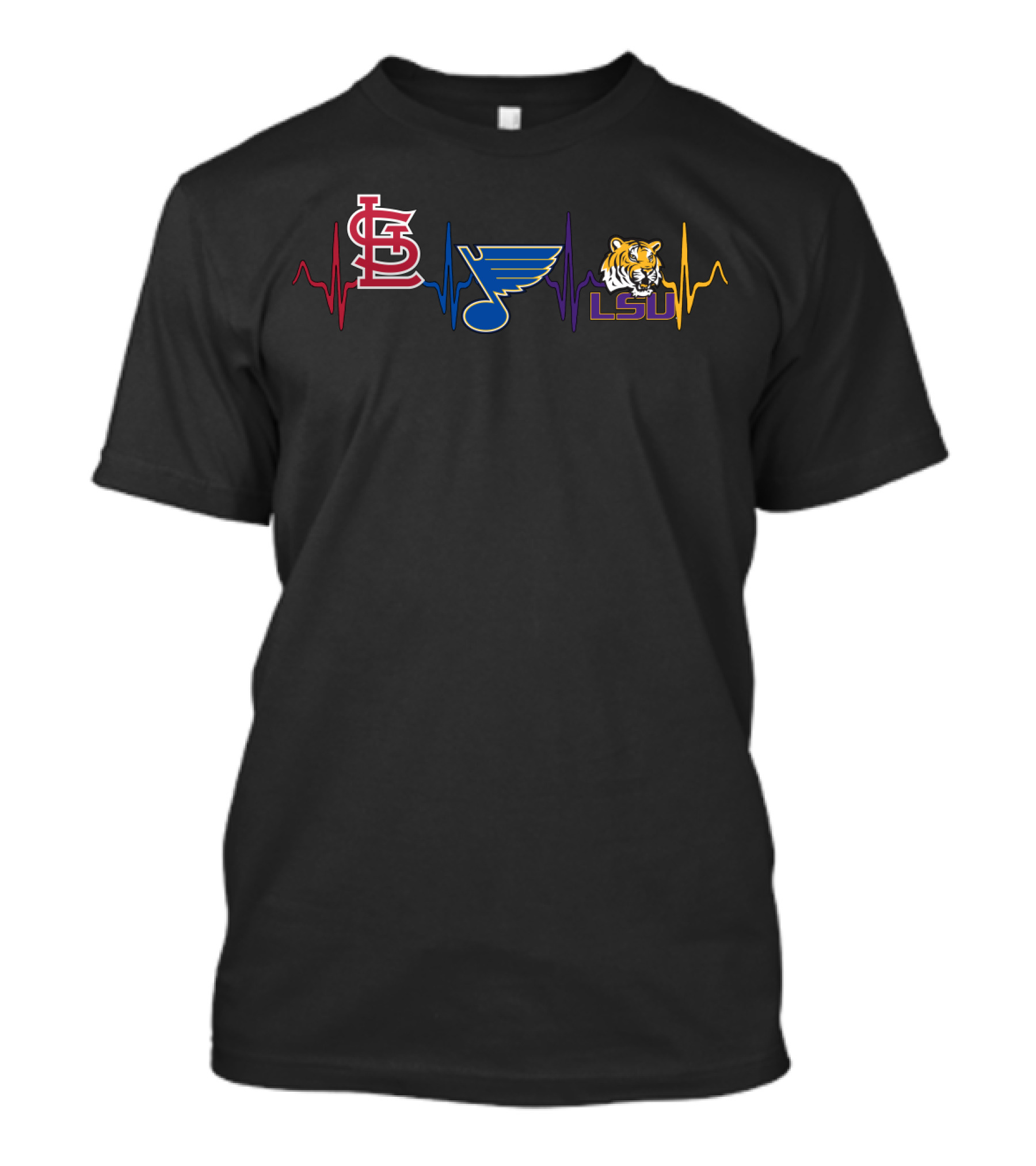 Love St. Louis Cardinals Blues Lsu Tigers Heartbeat T-Shirt