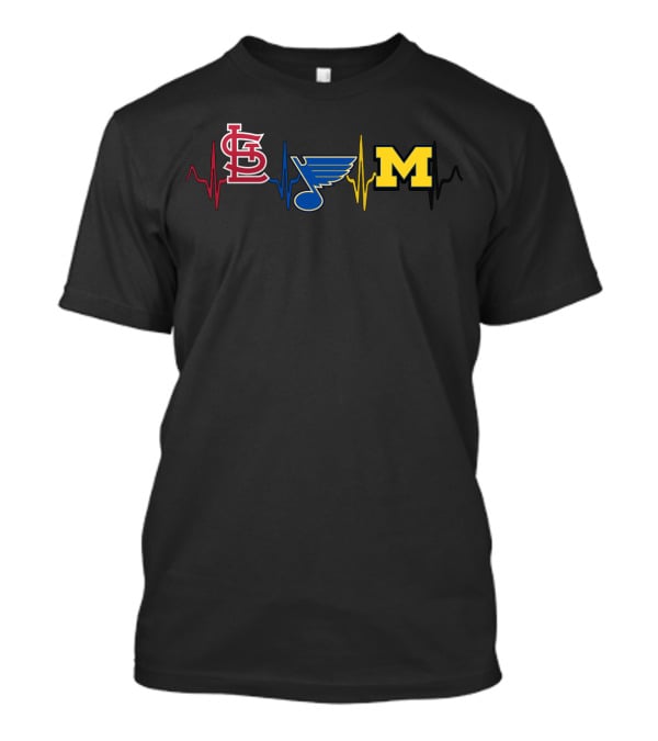 Love St. Louis Cardinals Blues Michigan Wolverines Heartbeat T-Shirt