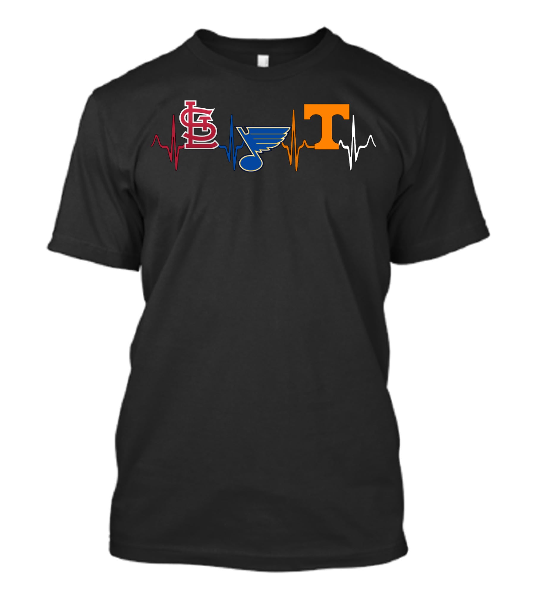 Love St. Louis Cardinals Blues Tennessee Volunteers Heartbeat T-Shirt