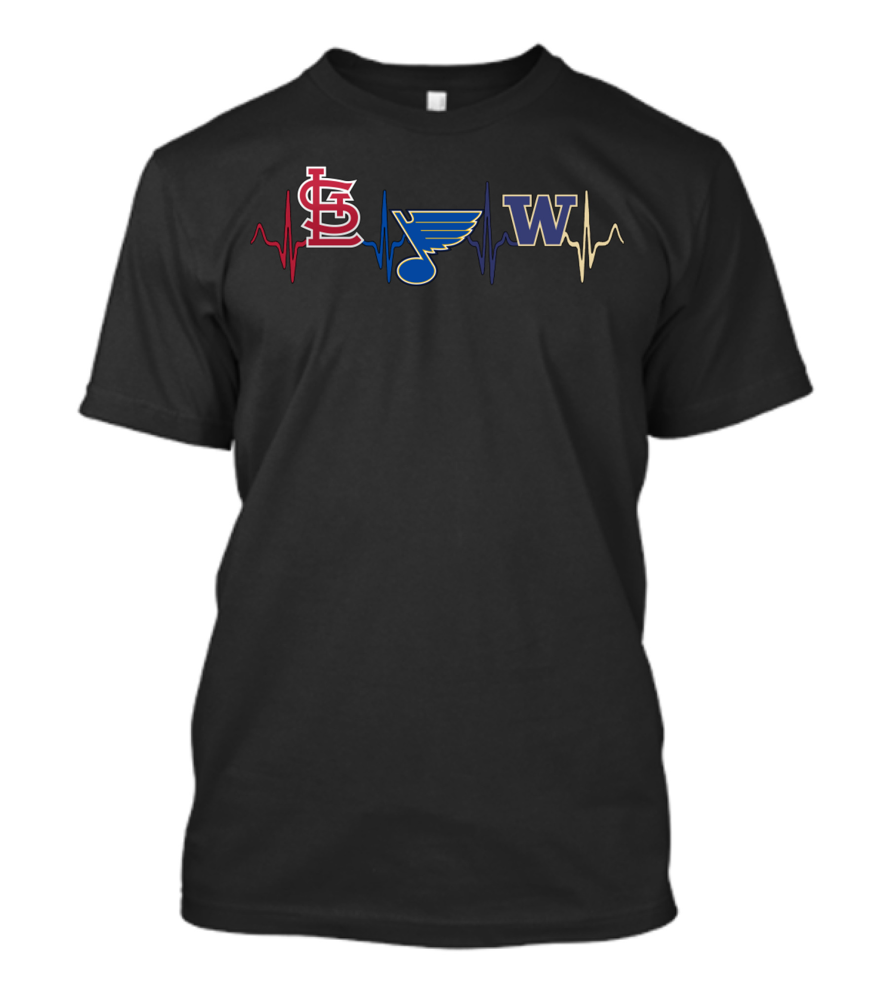 Stcardinals Blues W Logos With Heartbeat Lines T-Shirt