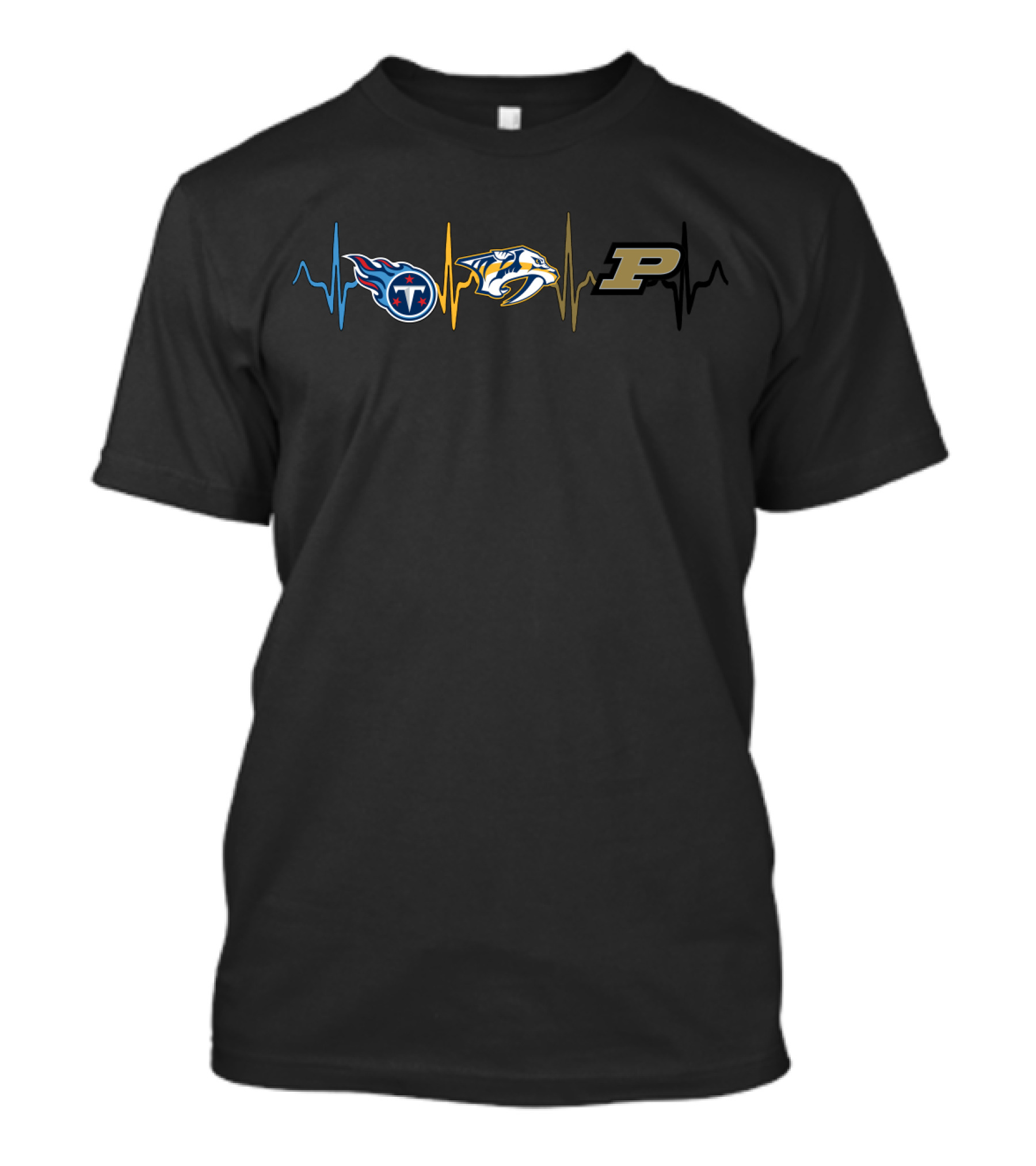 Tennessee Titans Nashville Predators Purdue Boilermakers Logo Heartbeat T-Shirt
