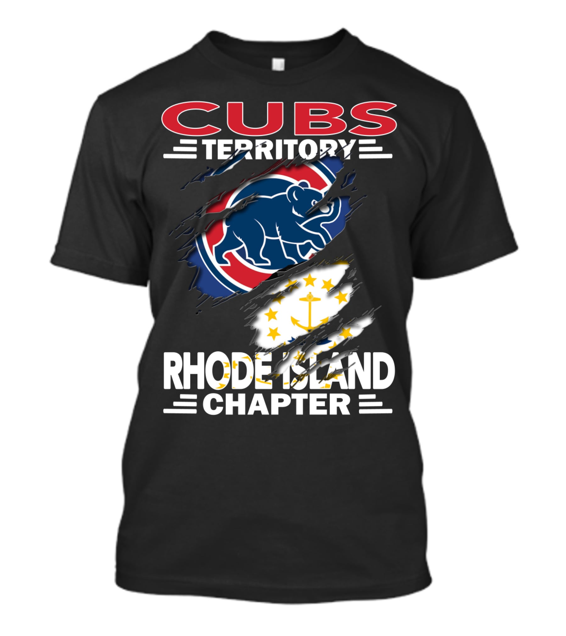 Cubs Territory Rhode Island Chapter Logo With Chicago Cubs And Rhode Island State Symbols T-Shirt