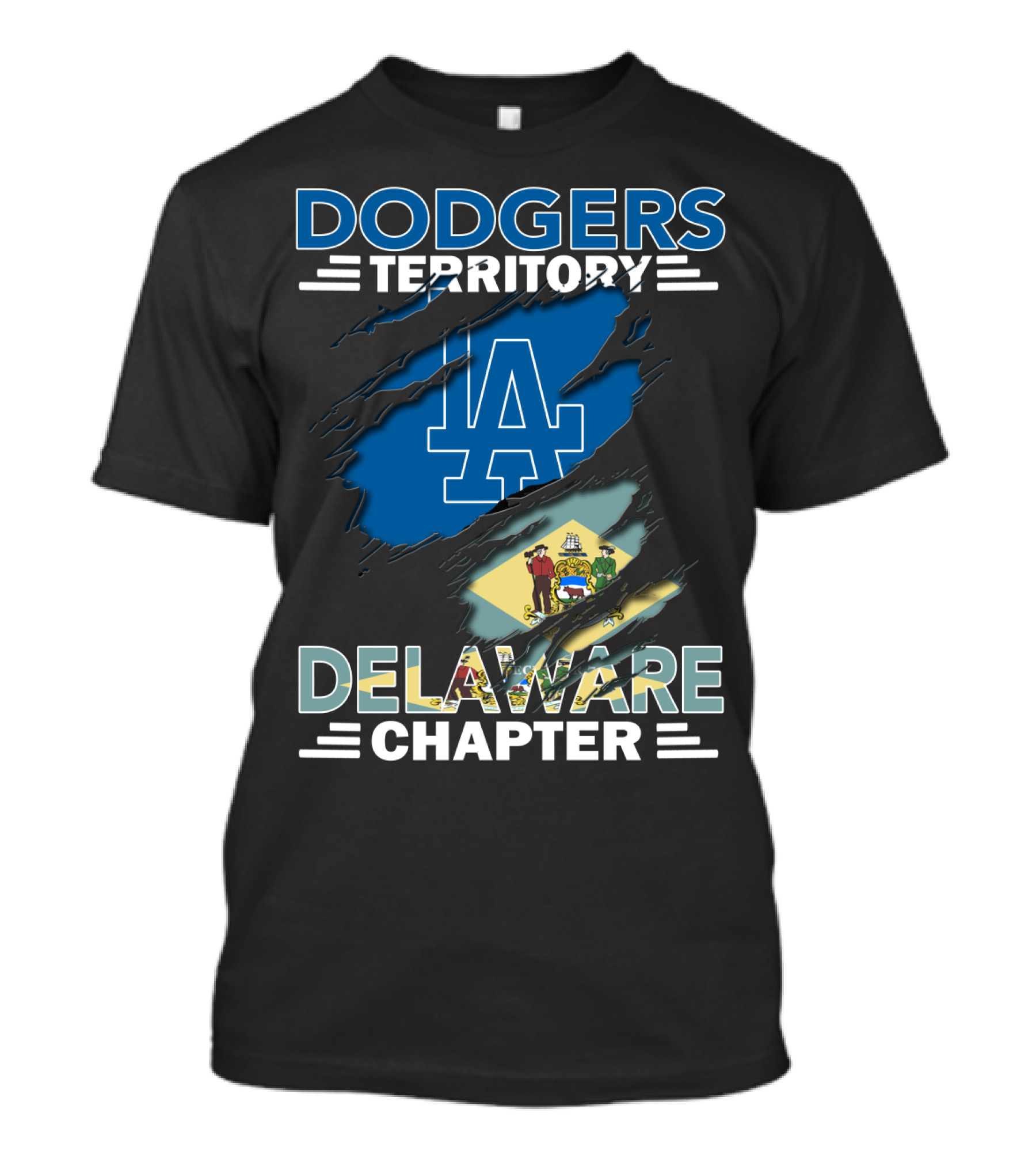 Dodgers Territory Delaware Chapter LA Dodgers Logo And Delaware State Flag T-Shirt