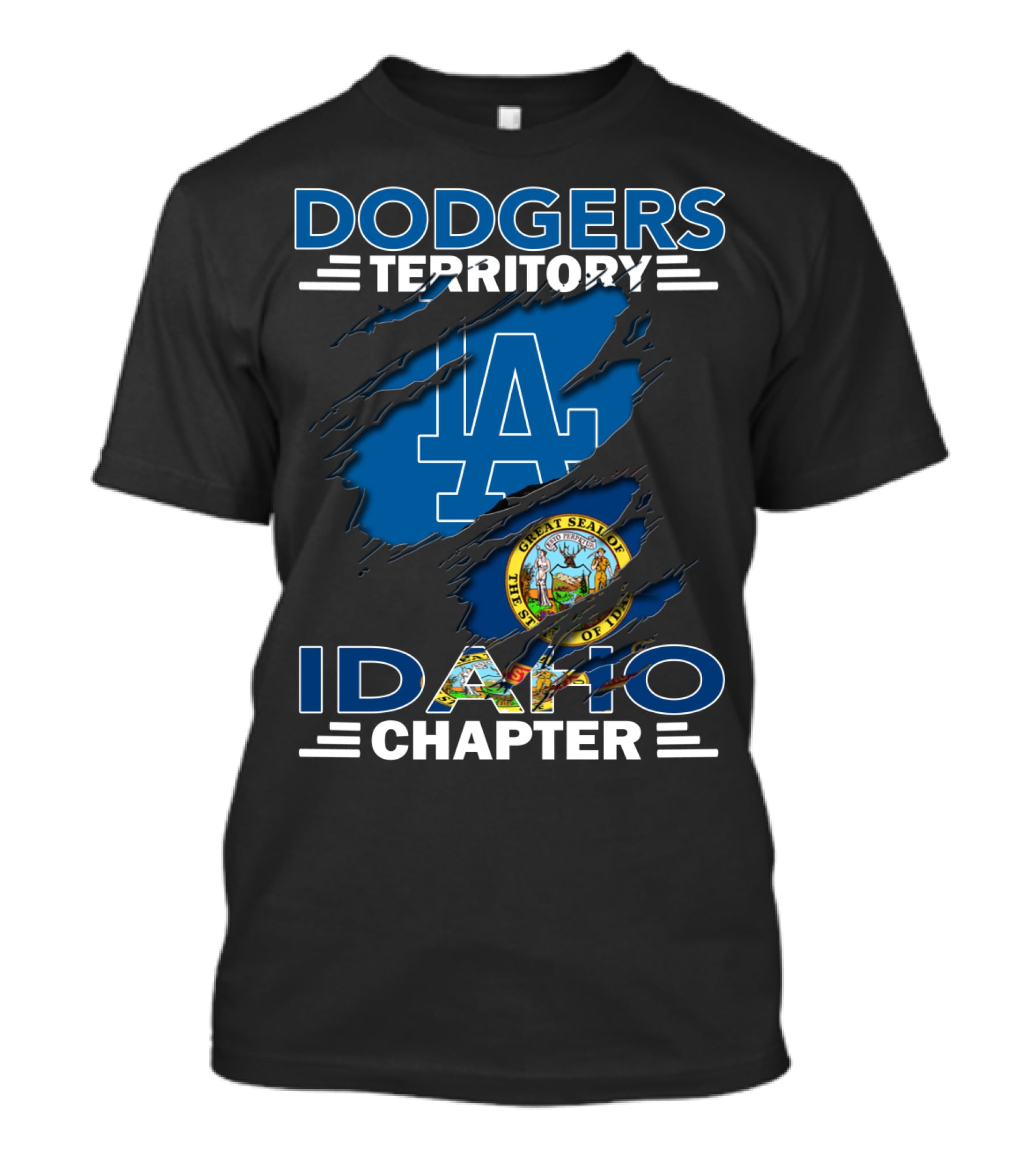 Dodgers Territory Idaho Chapter LA Logo Great Seal Of Idaho T-Shirt