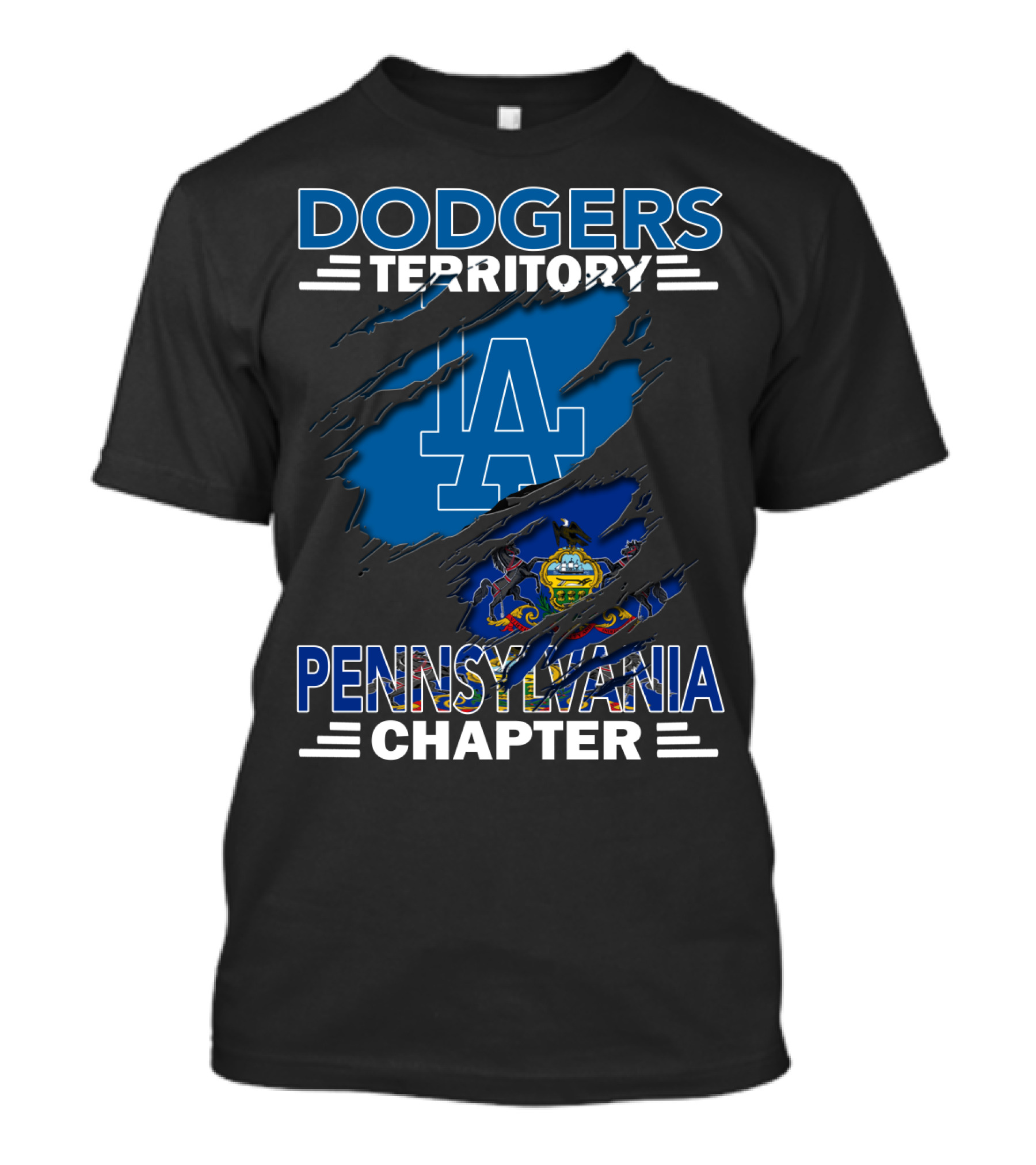 Dodgers Territory Pennsylvania Chapter LA Logo With Pennsylvania State Flag T-Shirt