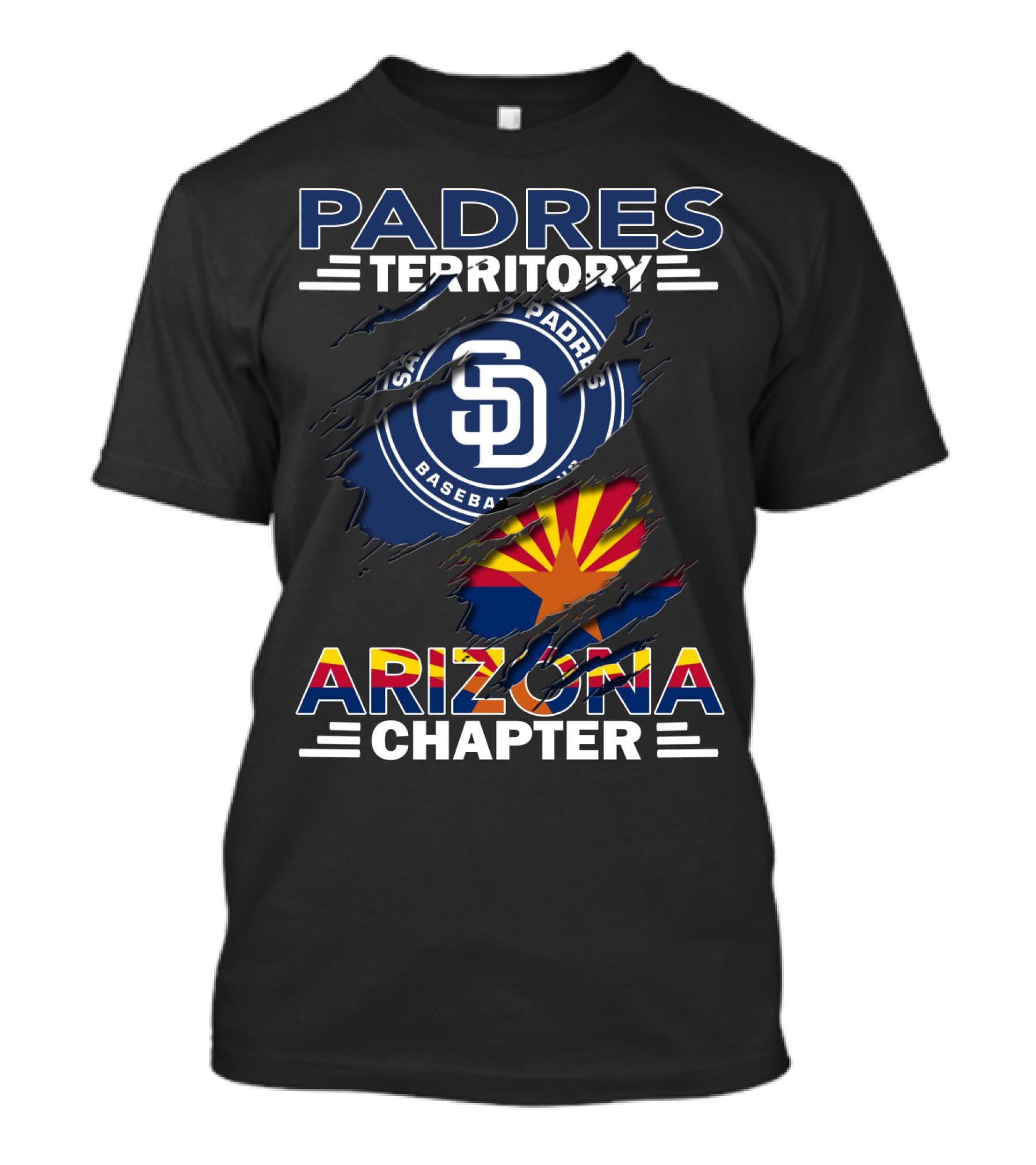 Padres Territory Arizona Chapter San Diego Baseball Logo With Arizona State Flag T-Shirt