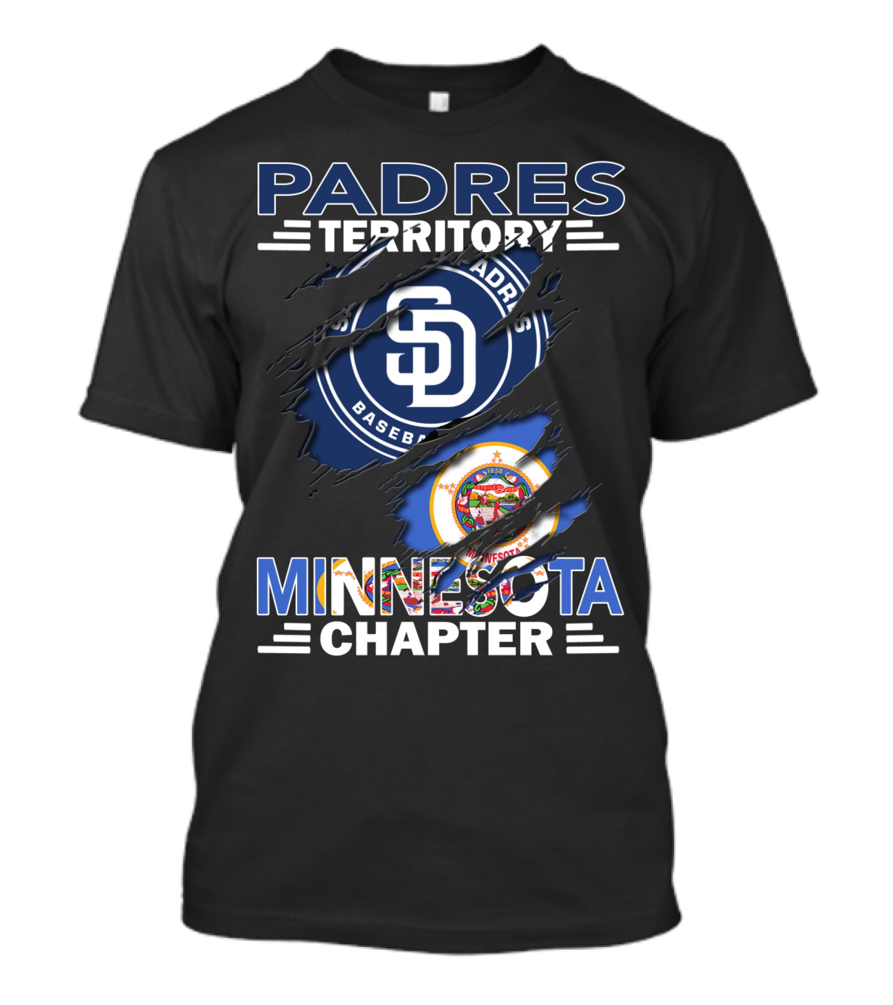 Padres Territory Minnesota Chapter Baseball Fans SD Logo And Minnesota State Seal T-Shirt
