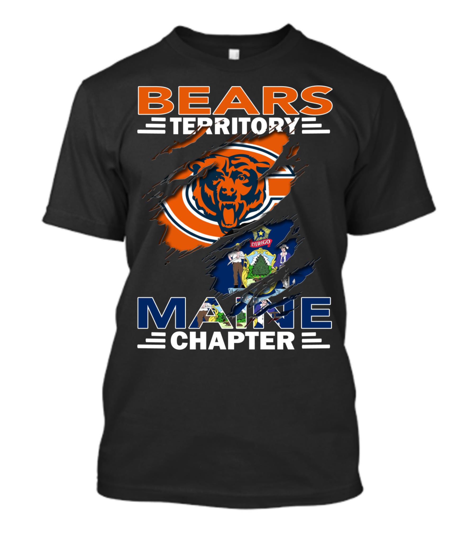 Bears Territory Maine Chapter Chicago Bears Logo Maine State Flag T-Shirt