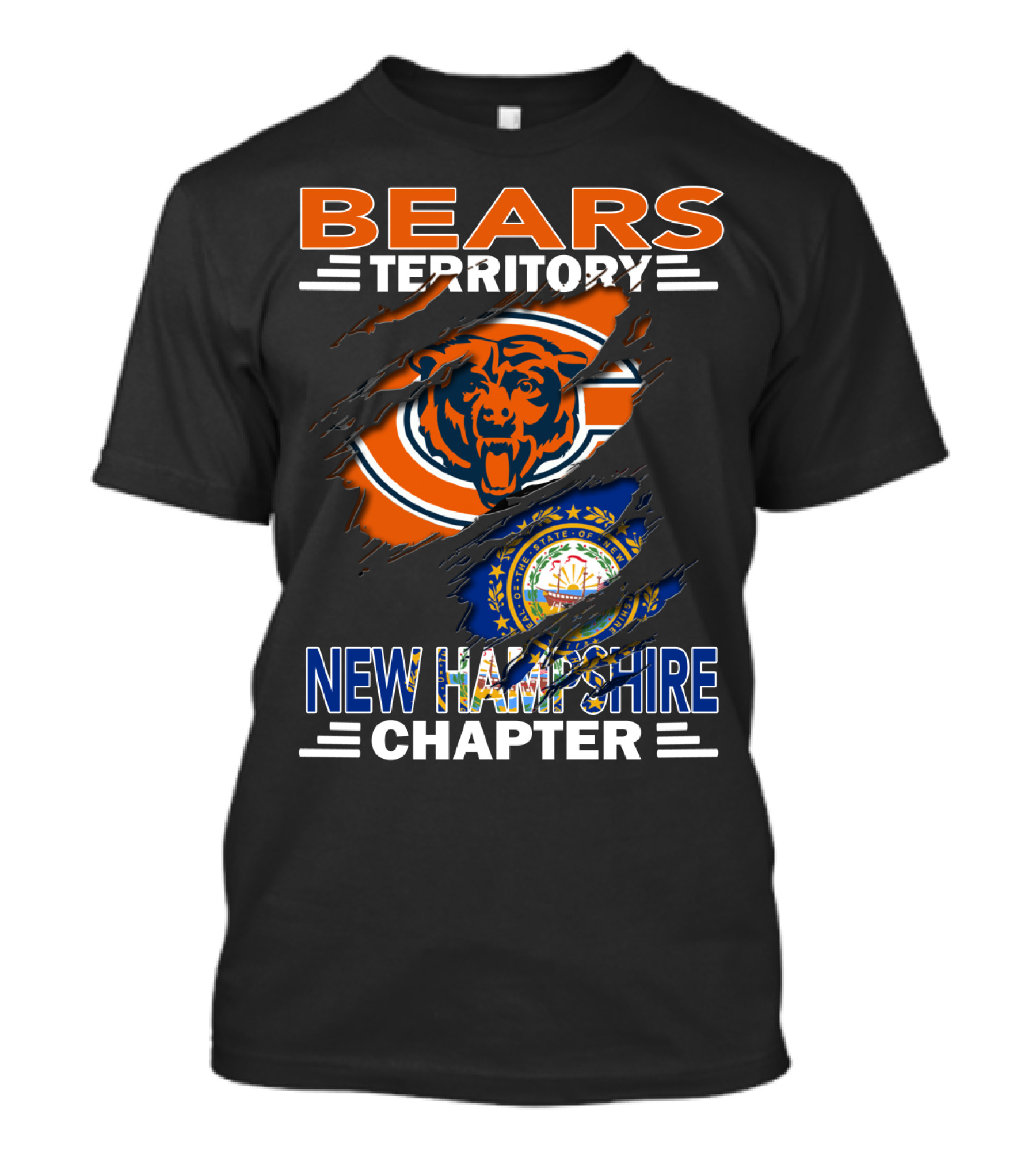Bears Territory New Hampshire Chapter Chicago Bears Logo New Hampshire State Flag T-Shirt