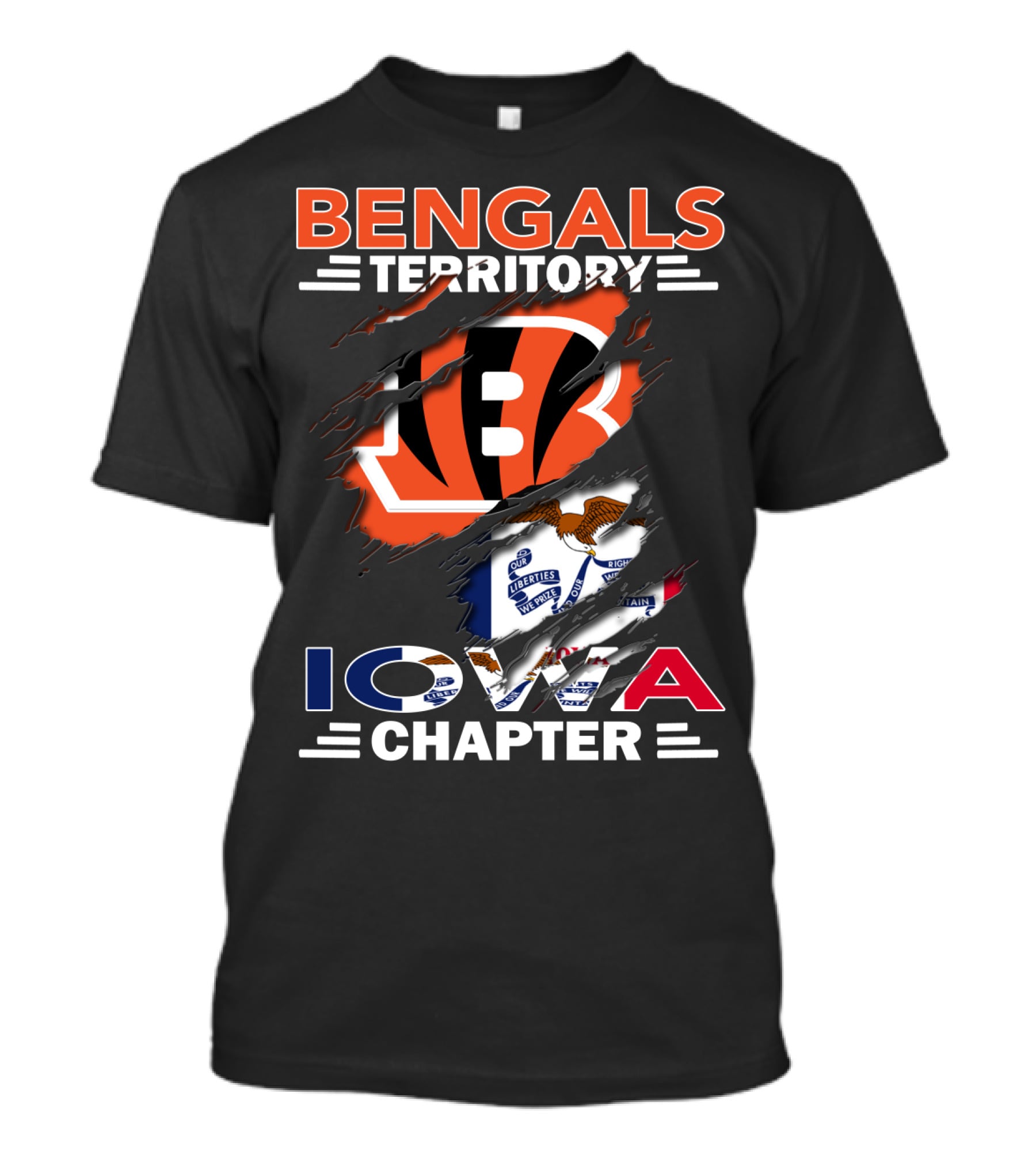 Bengals Territory Iowa Chapter With Cincinnati Bengals Logo And Iowa Flag Elements T-Shirt