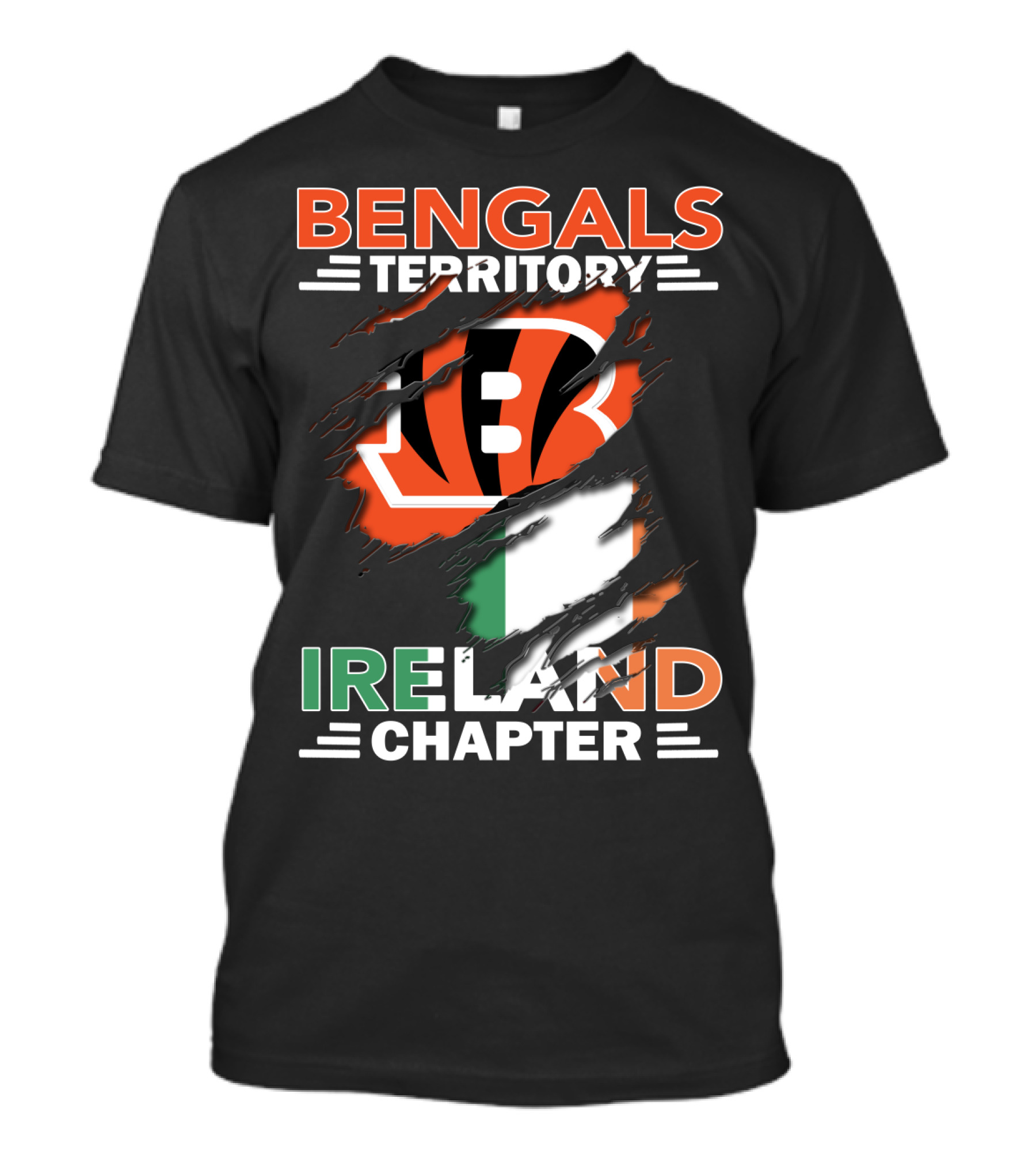 Bengals Territory Ireland Chapter Logo With Irish Flag And Team Emblem T-Shirt