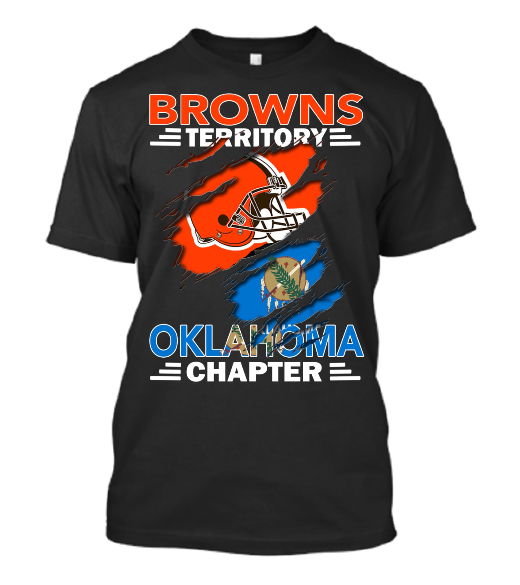Browns Territory Oklahoma Chapter With Helmet And Oklahoma Flag T-Shirt