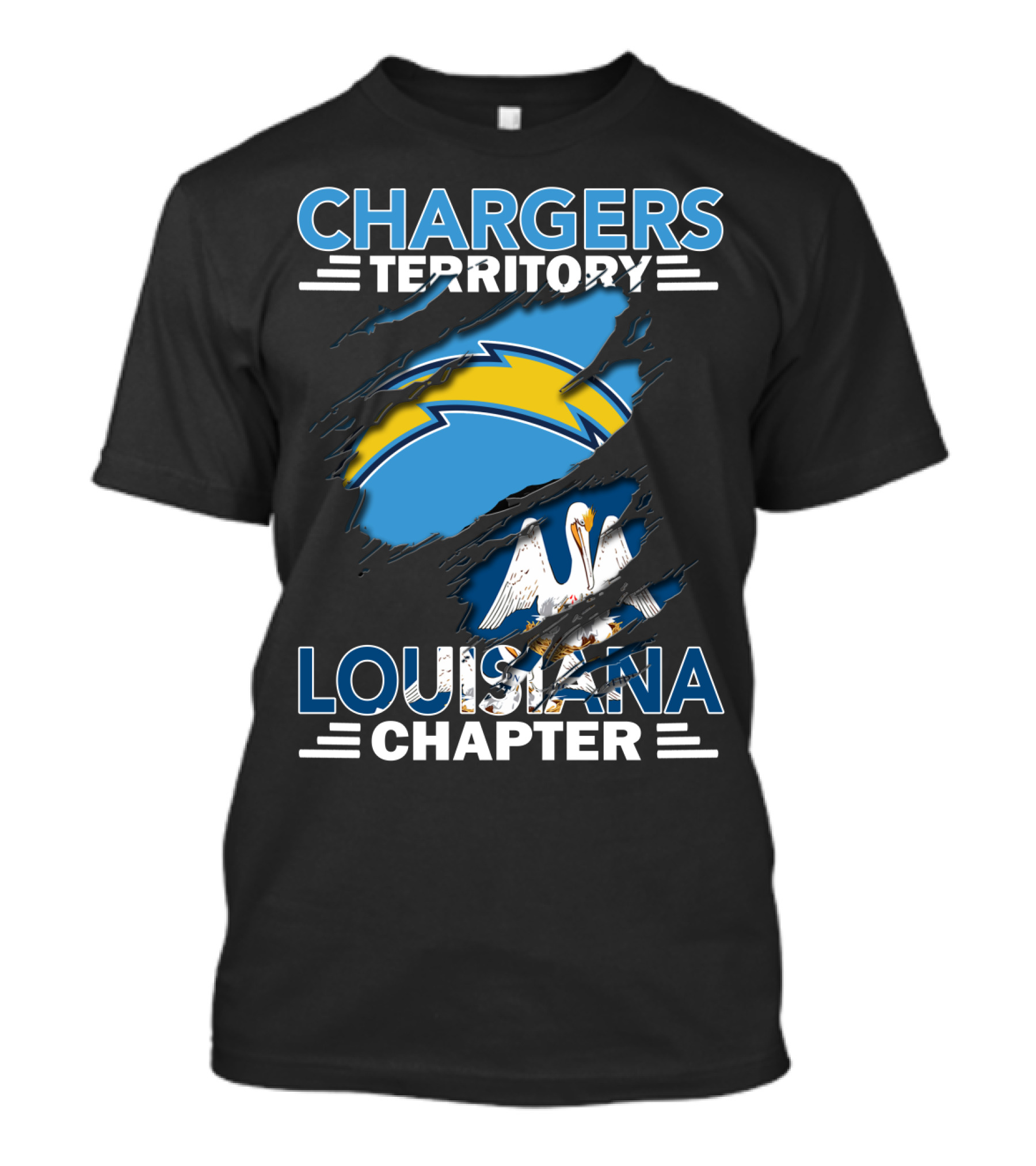 Chargers Territory Louisiana Chapter Pelican And Lightning Bolt T-Shirt
