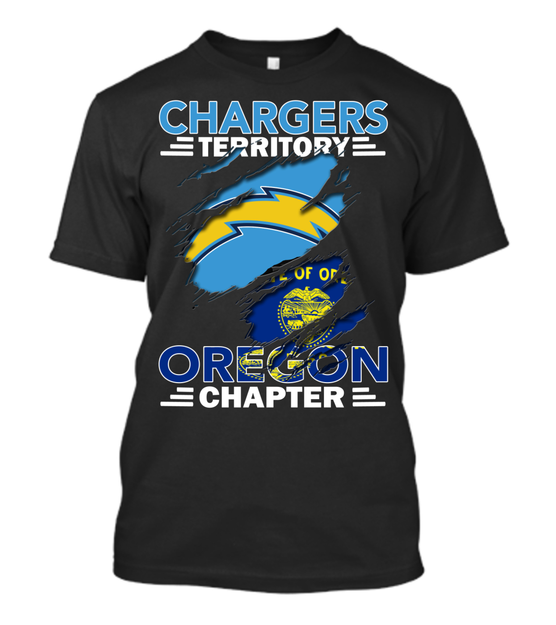 Chargers Territory Oregon Chapter Rip Effect With Oregon State Flag And Chargers T-Shirt