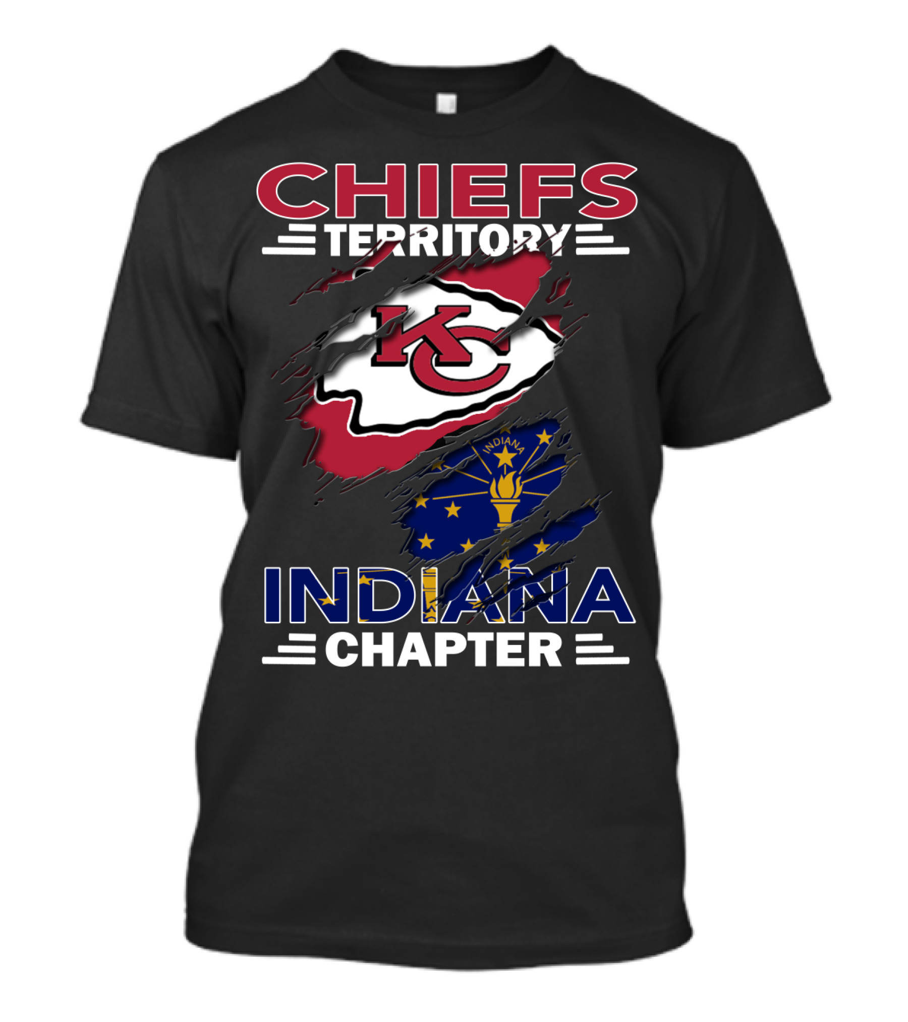 Chiefs Territory Indiana Chapter KC Logo And Indiana State Flag T-Shirt